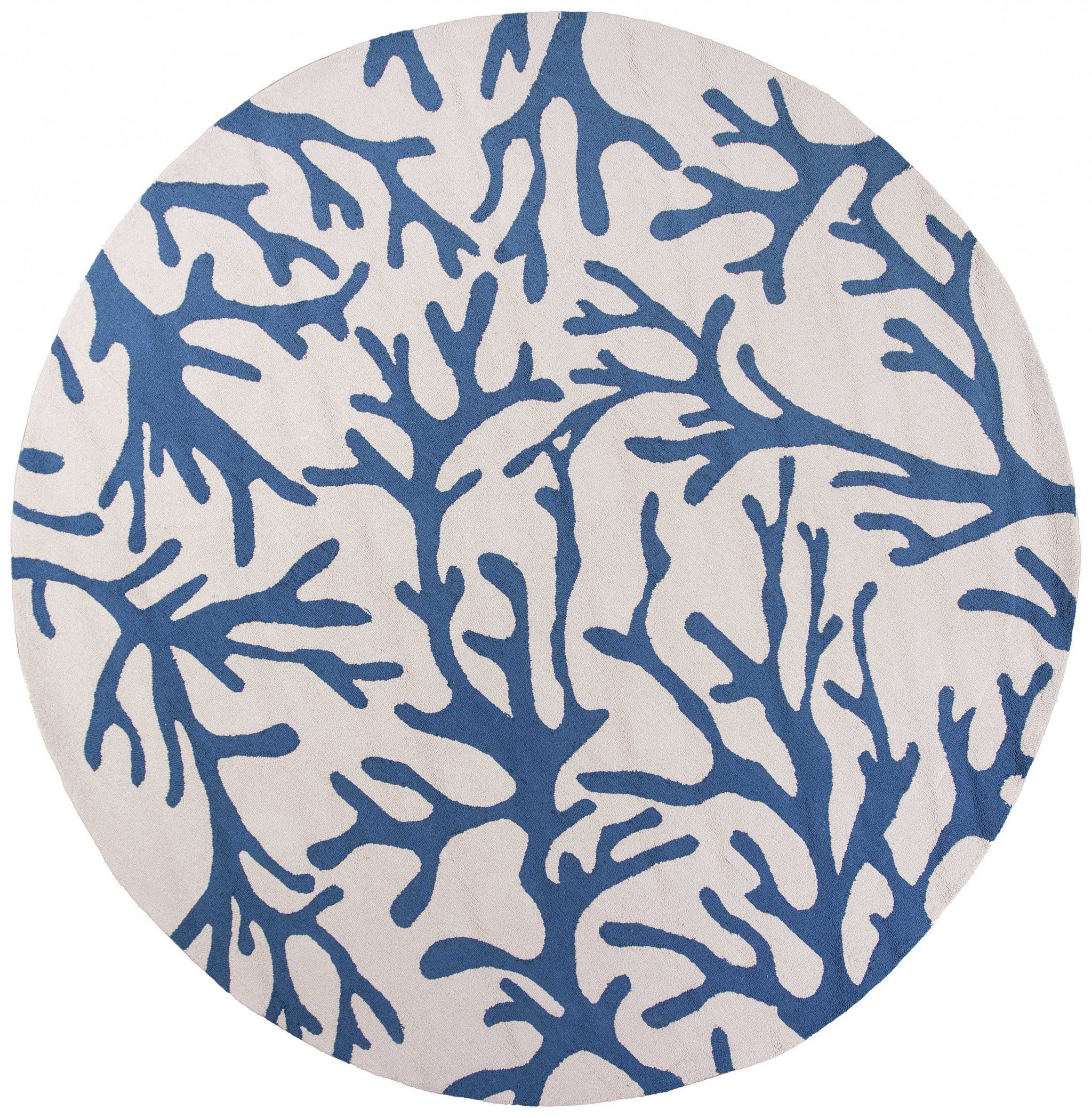 7' Round Ivory or Blue Corals Indoor Area Rug Default Title