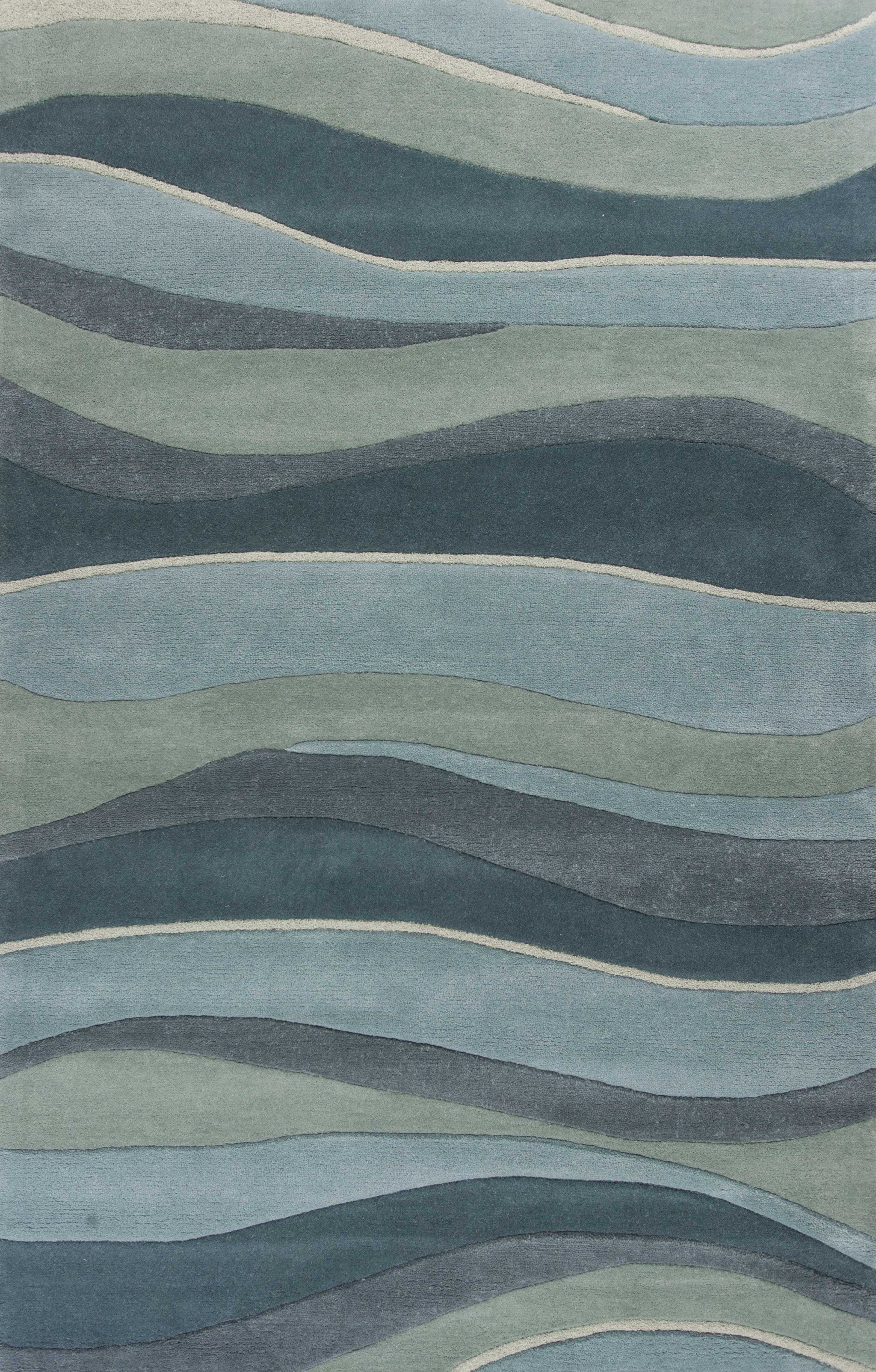 5'x8' Ocean Blue Teal Hand Tufted Abstract Waves Indoor Area Rug Default Title