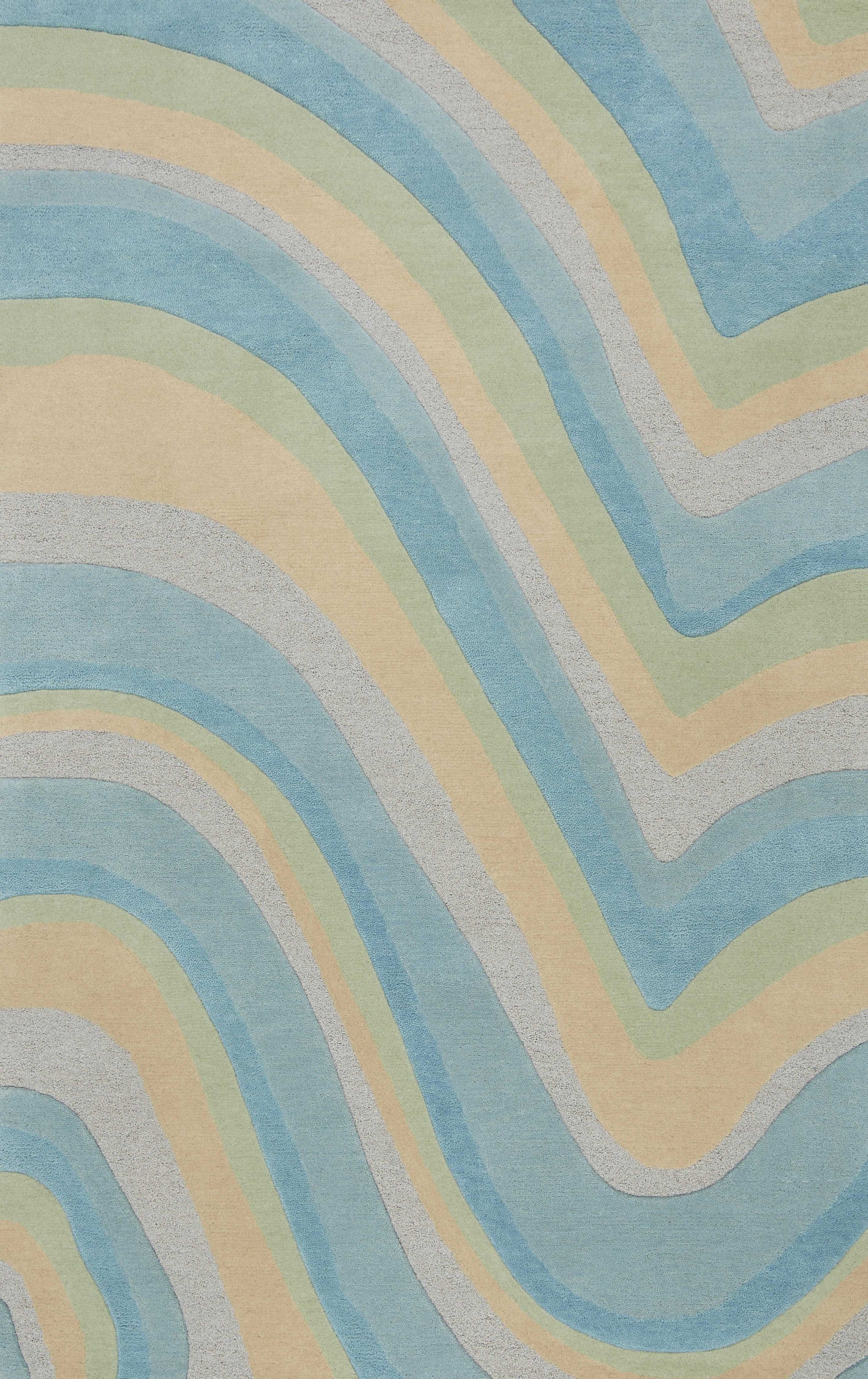 5'x8' Ocean Blue Beige Hand Tufted Abstract Waves Indoor Area Rug Default Title
