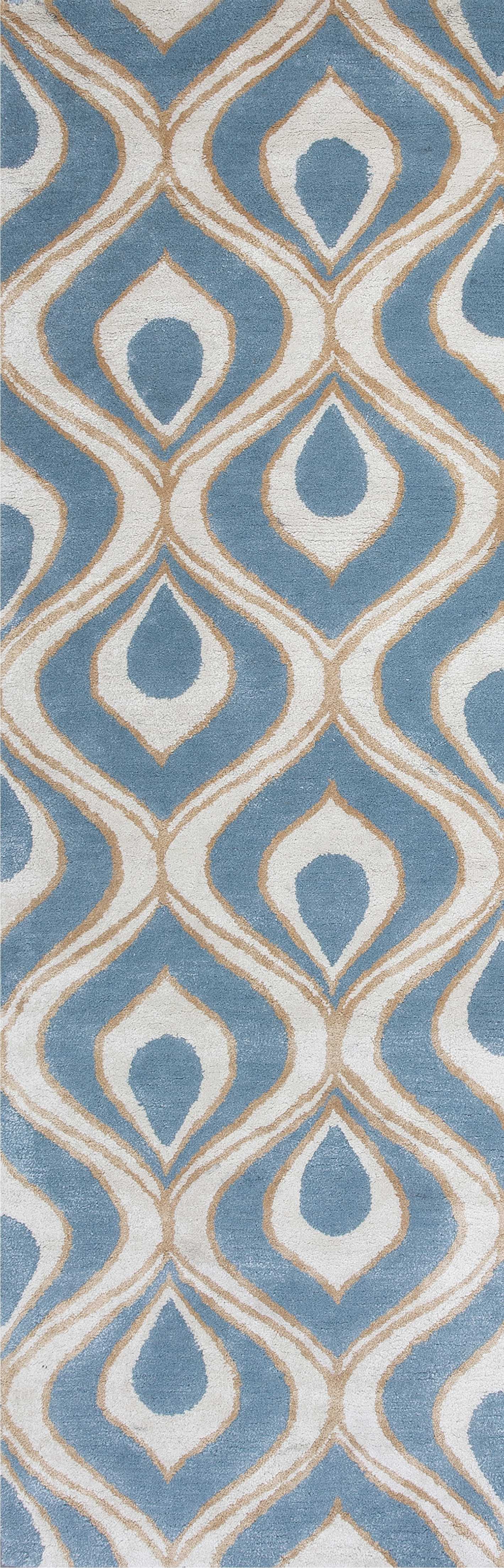 2'6 x 8' Runner Wool & Viscose Blend Blue Area Rug