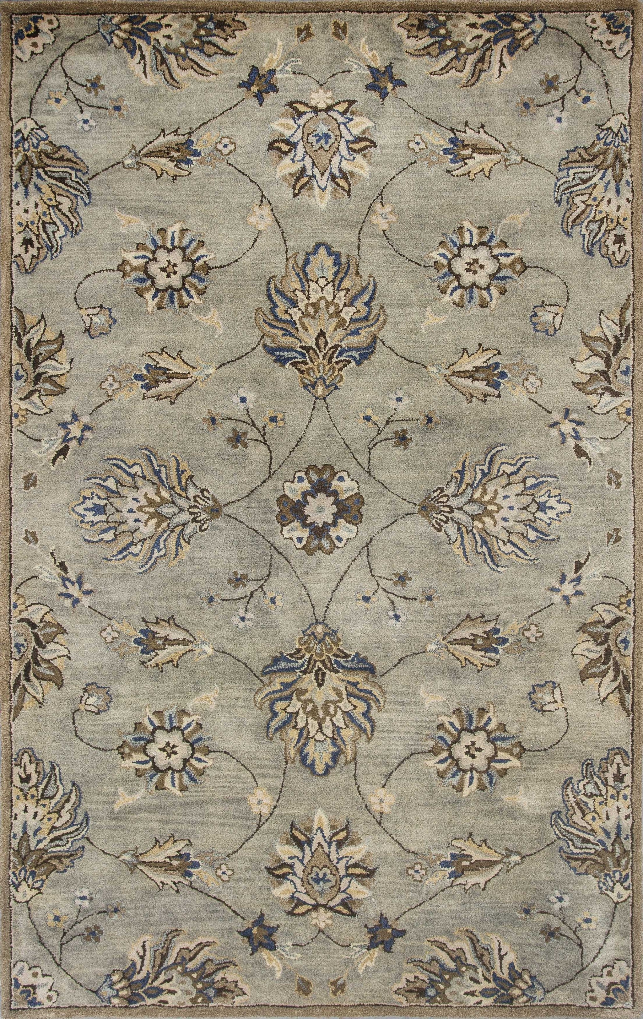 5'x8' Grey Green Hand Tufted Traditional Floral Indoor Area Rug Default Title
