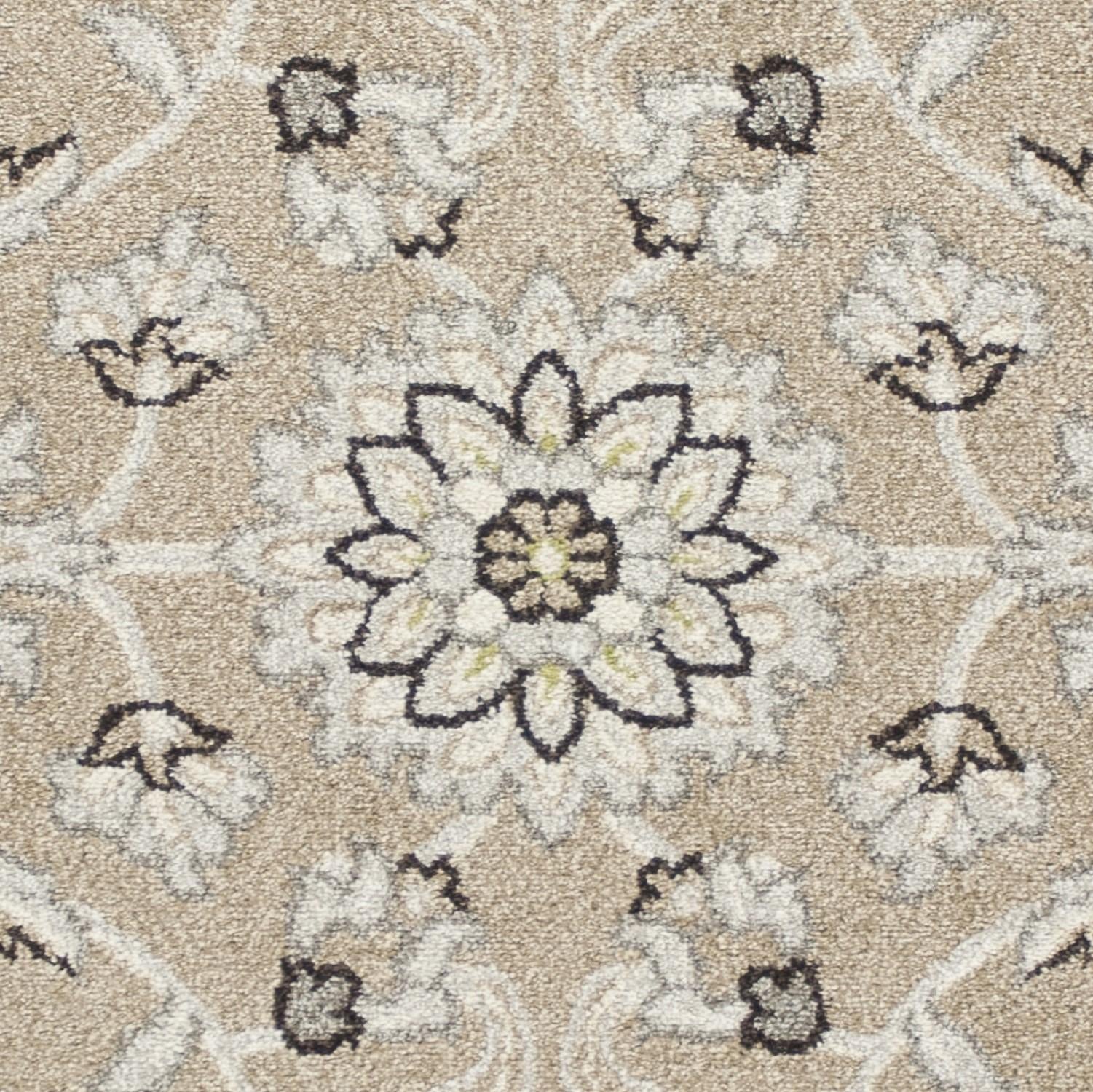 2'x4' Beige Grey Machine Woven UV Treated Floral Traditional Indoor Outdoor Accent Rug