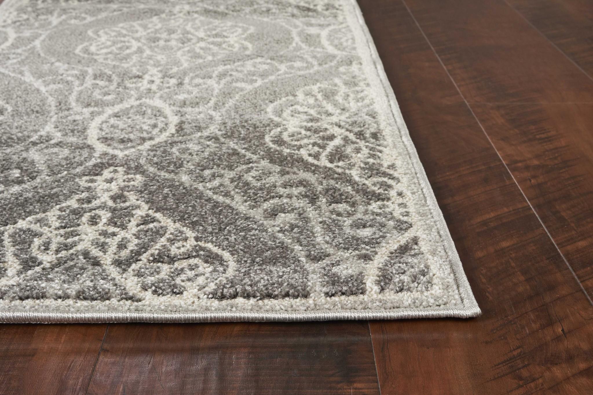 2'x4' Silver Grey Machine Woven UV Treated Floral Ogee Indoor Outdoor Accent Rug