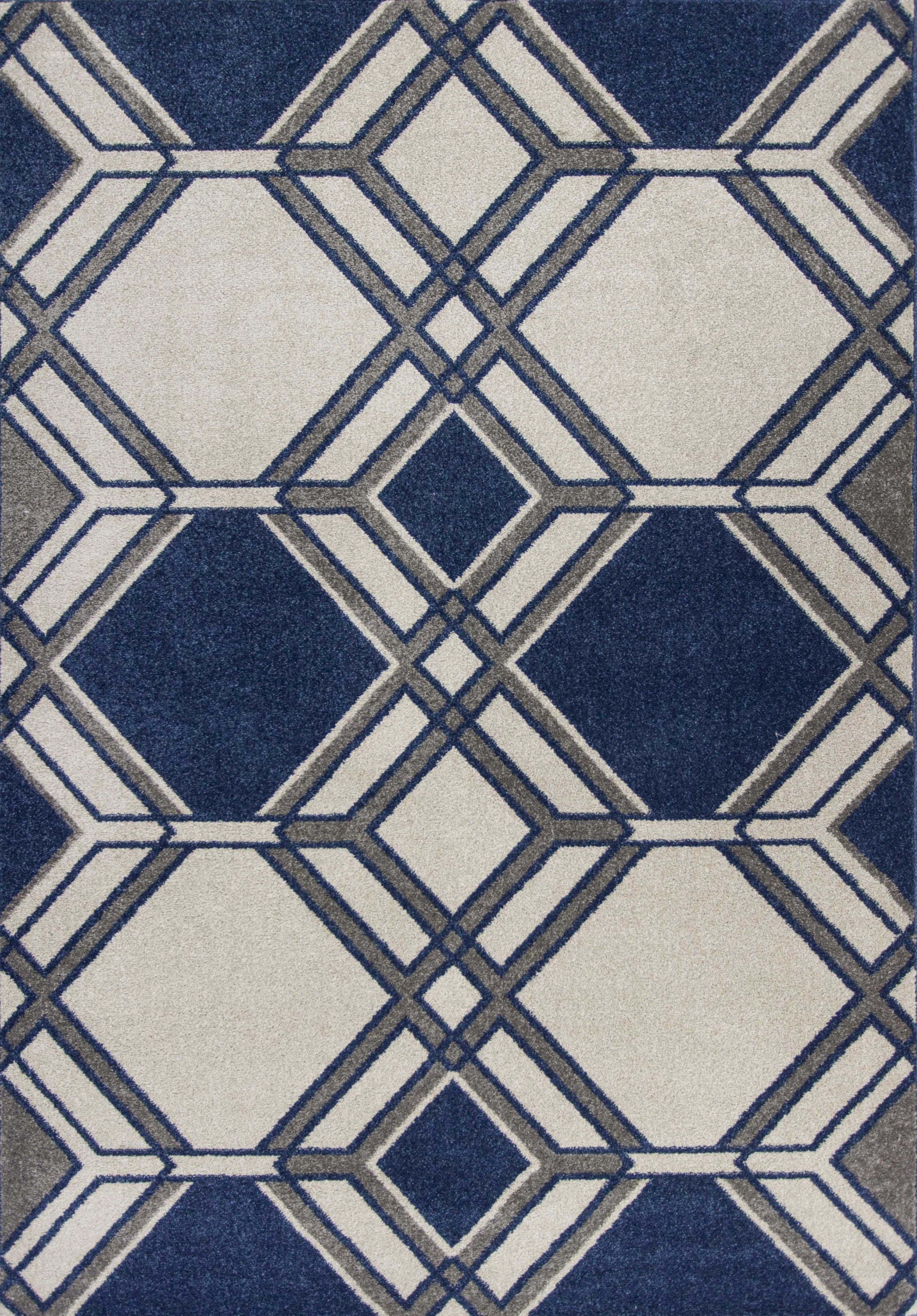 2' x 3' Ivory or Denim Geometric Hexagon UV Treated Accent Rug