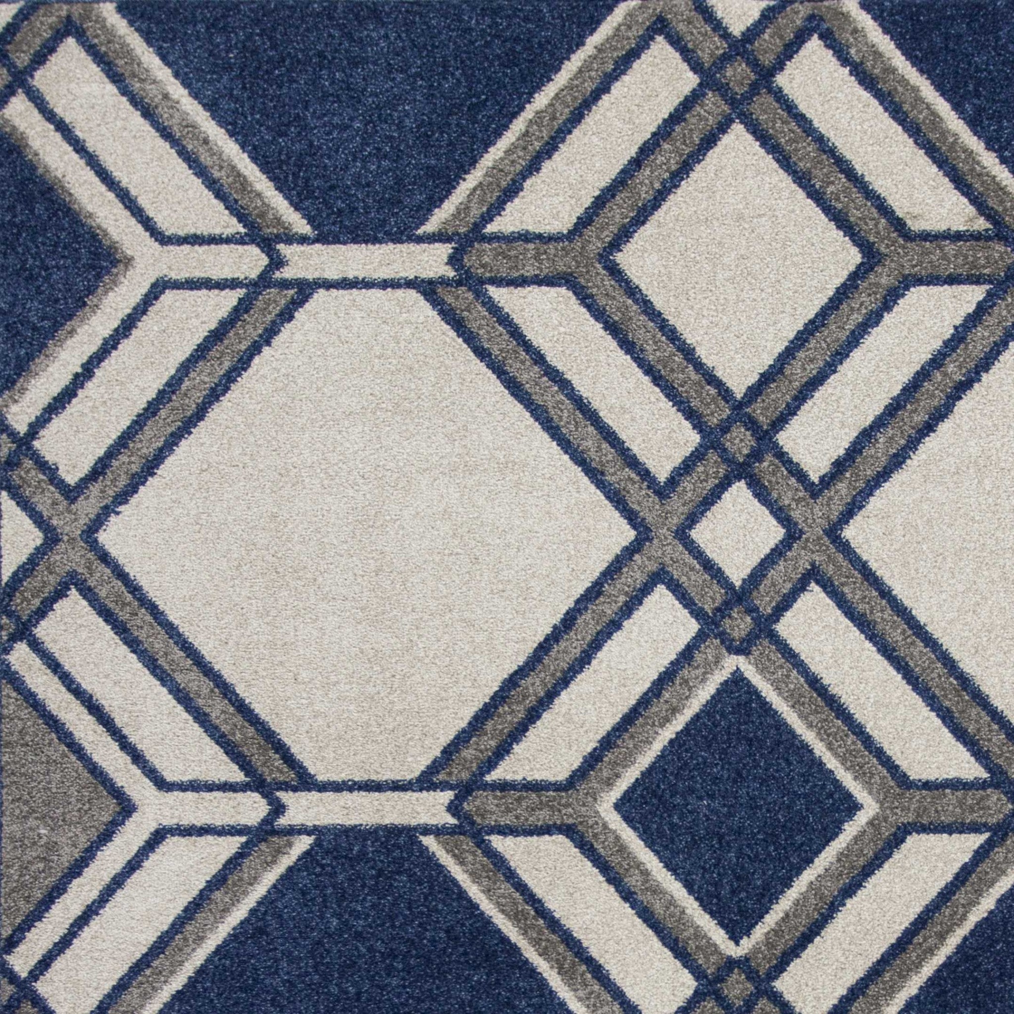 2' x 3' Ivory or Denim Geometric Hexagon UV Treated Accent Rug