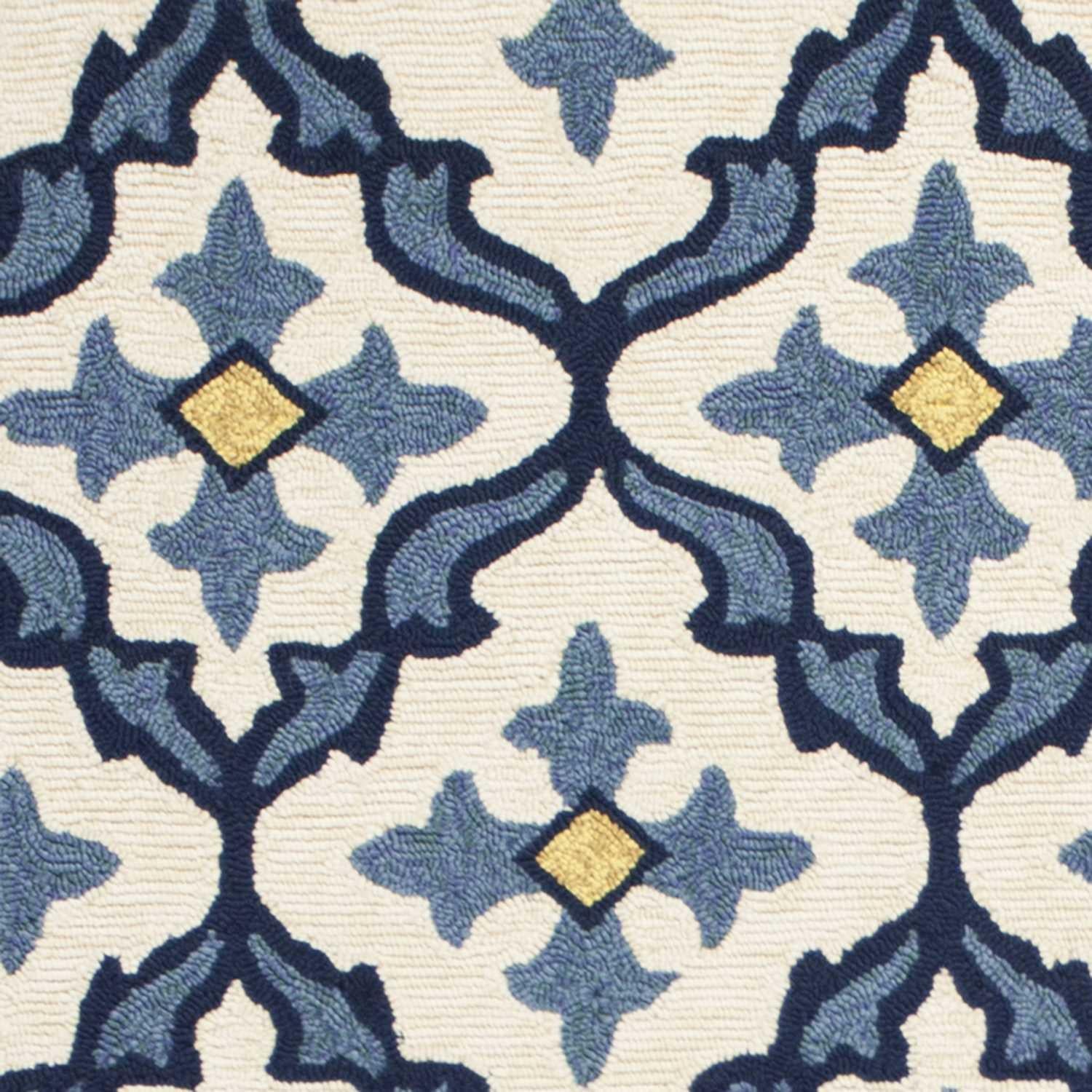 2'x3' Ivory Blue Hand Hooked UV Treated Quatrefoil Indoor Outdoor Accent Rug