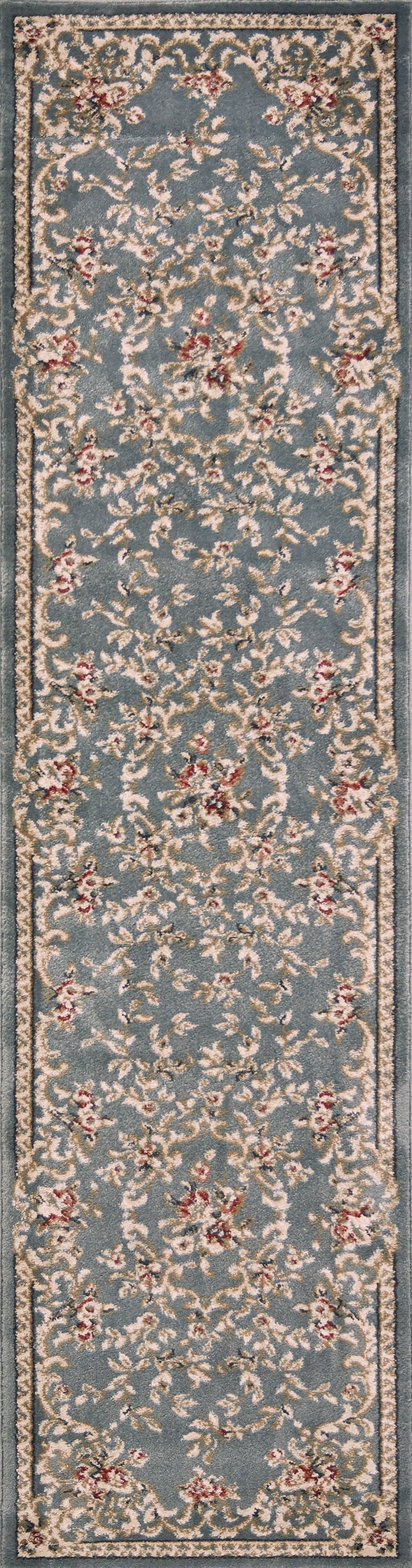 8' Slate Blue Bordered Floral Indoor Runner Rug Default Title