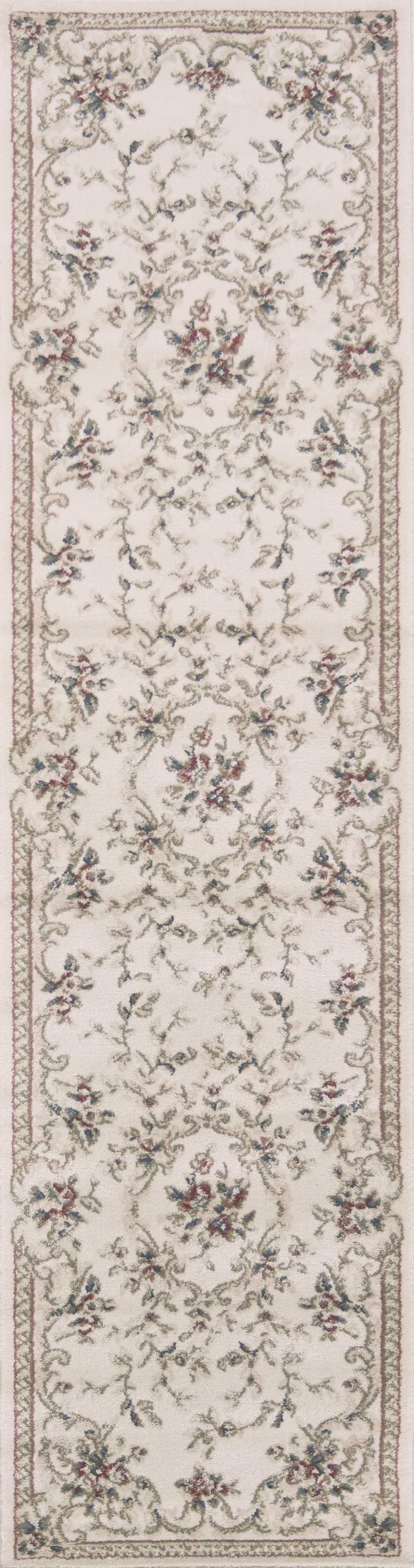 8' Ivory Bordered Floral Indoor Runner Rug Default Title