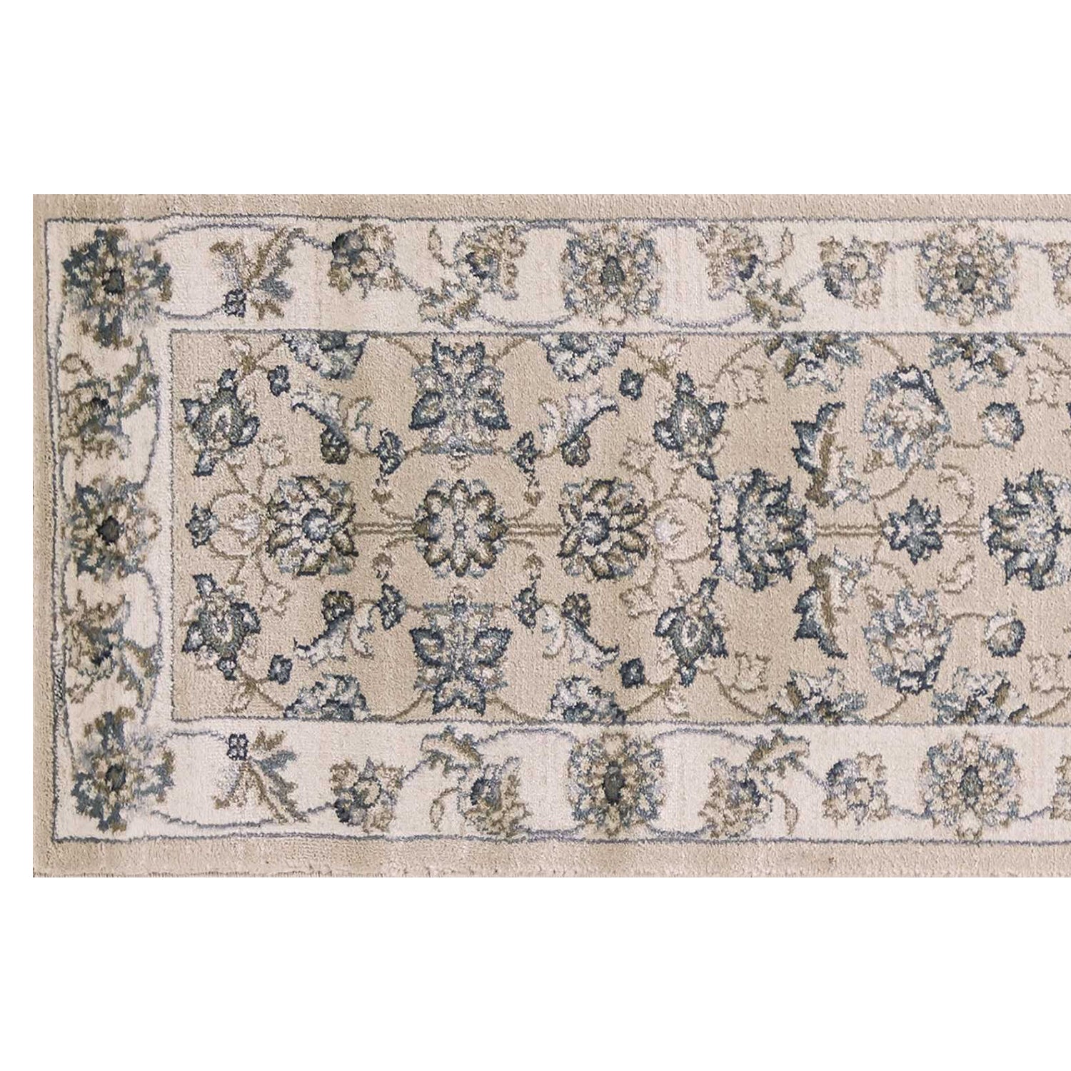 8' Beige Ivory Bordered Floral Indoor Runner Rug Default Title