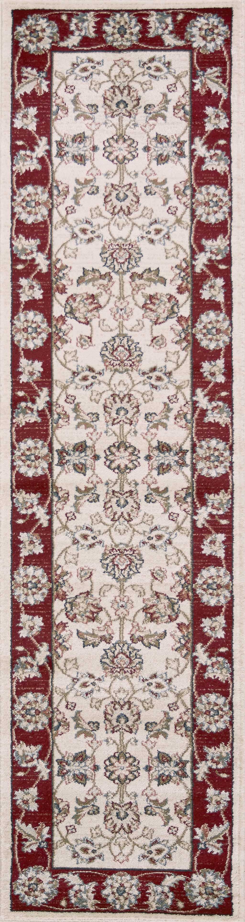 8' Ivory Red Bordered Floral Indoor Runner Rug Default Title