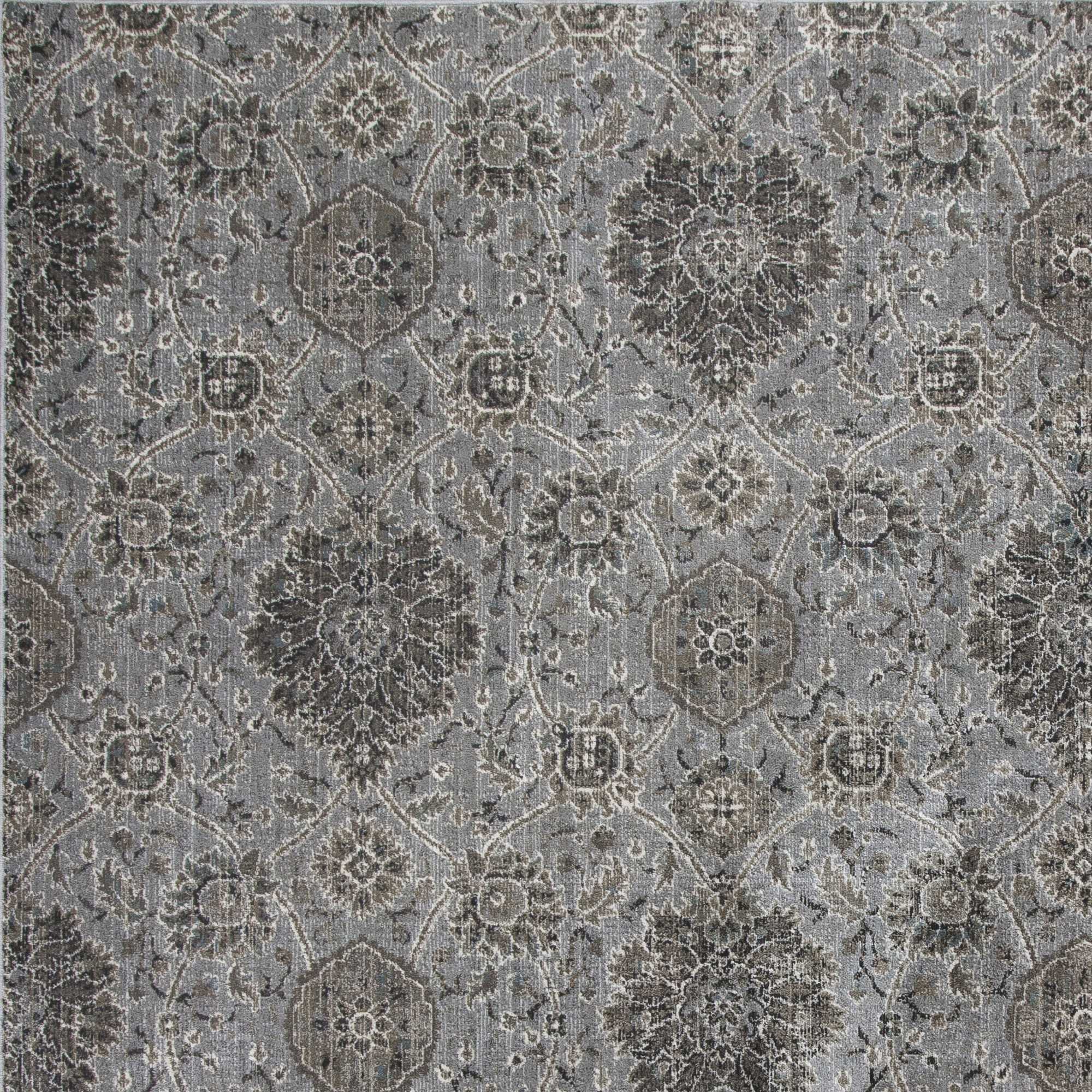 2'x4' Silver Machine Woven Floral Traditional Allover Indoor Accent Rug