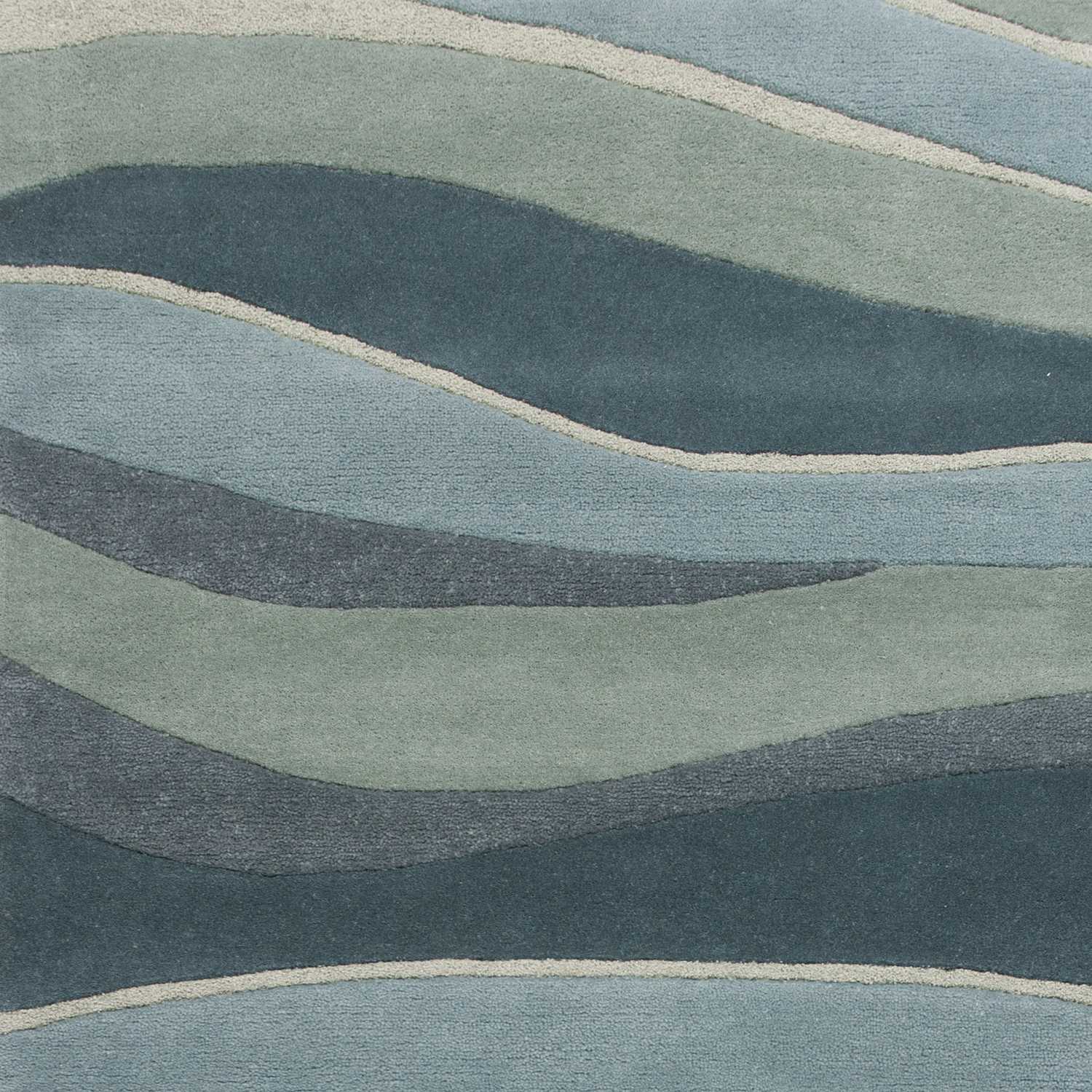 2'x4' Ocean Blue Teal Hand Tufted Abstract Waves Indoor Accent Rug