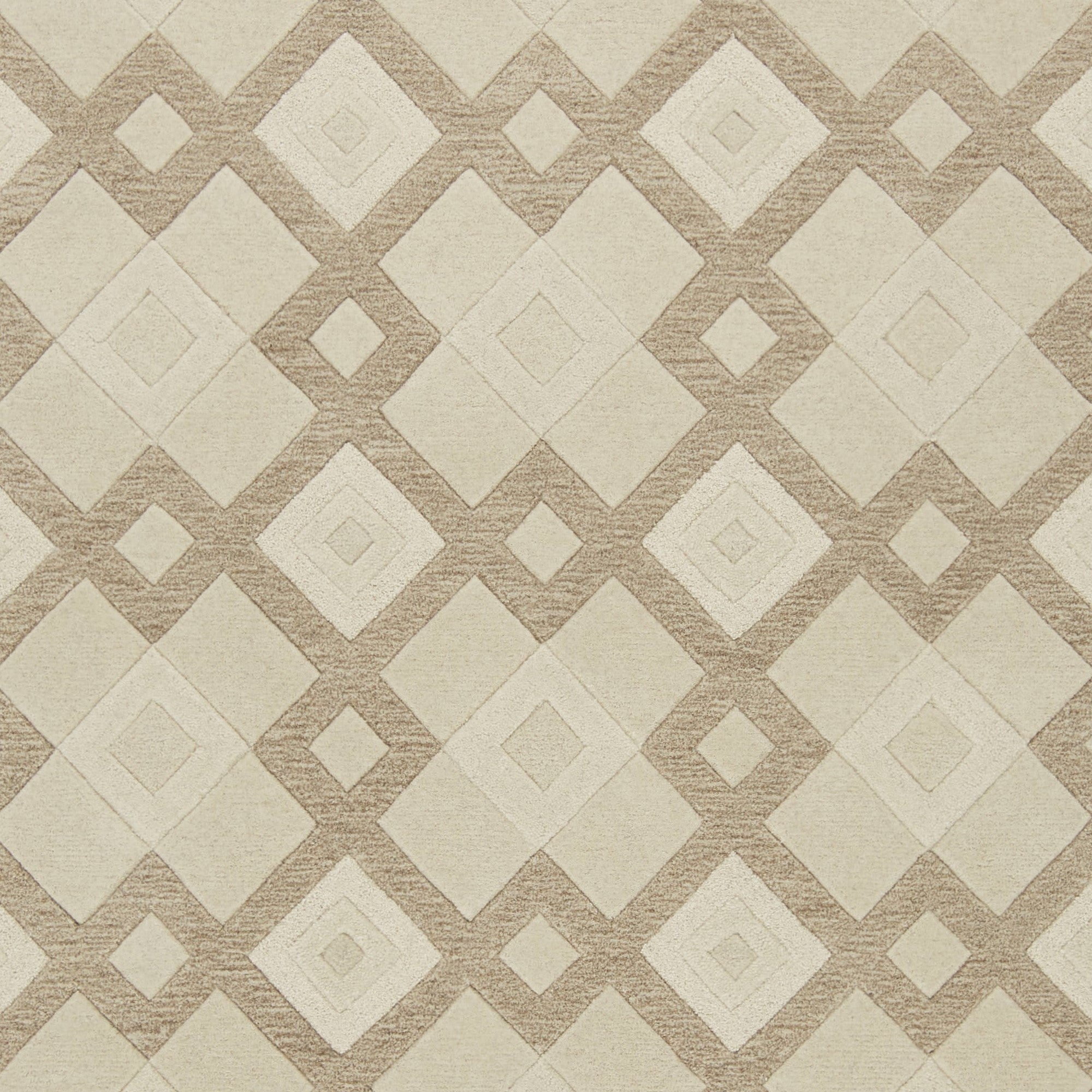 2' x 4' Ivory Diamond Wool Area Rug