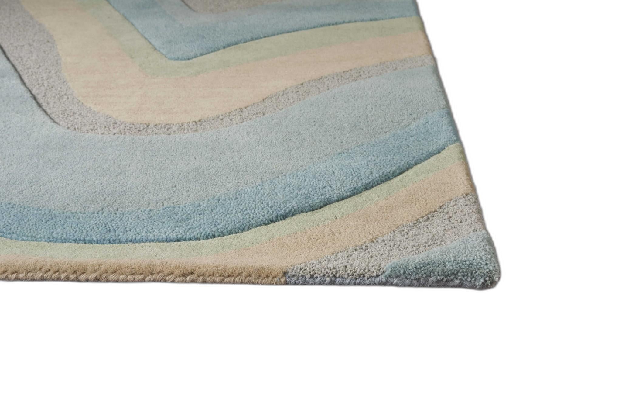 2'x4' Ocean Blue Beige Hand Tufted Abstract Waves Indoor Accent Rug