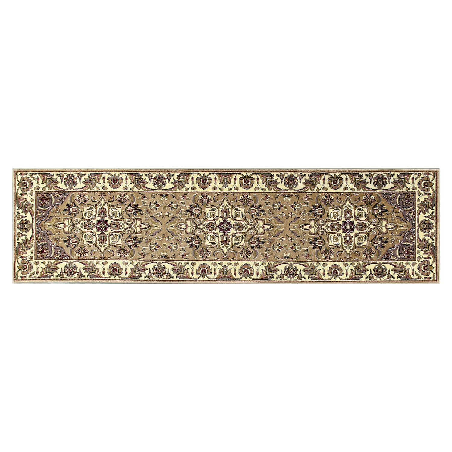 3'x5' Beige Ivory Machine Woven Floral Medallion Indoor Area Rug