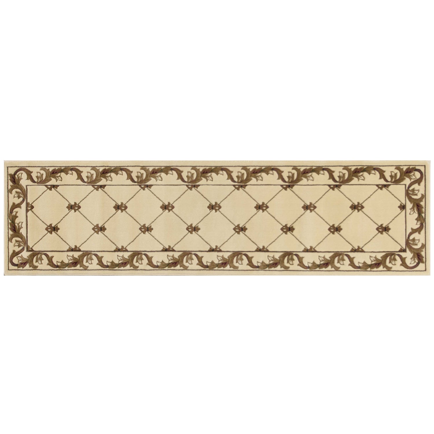 2' x 8' Ivory Fleur de Lis Runner Rug