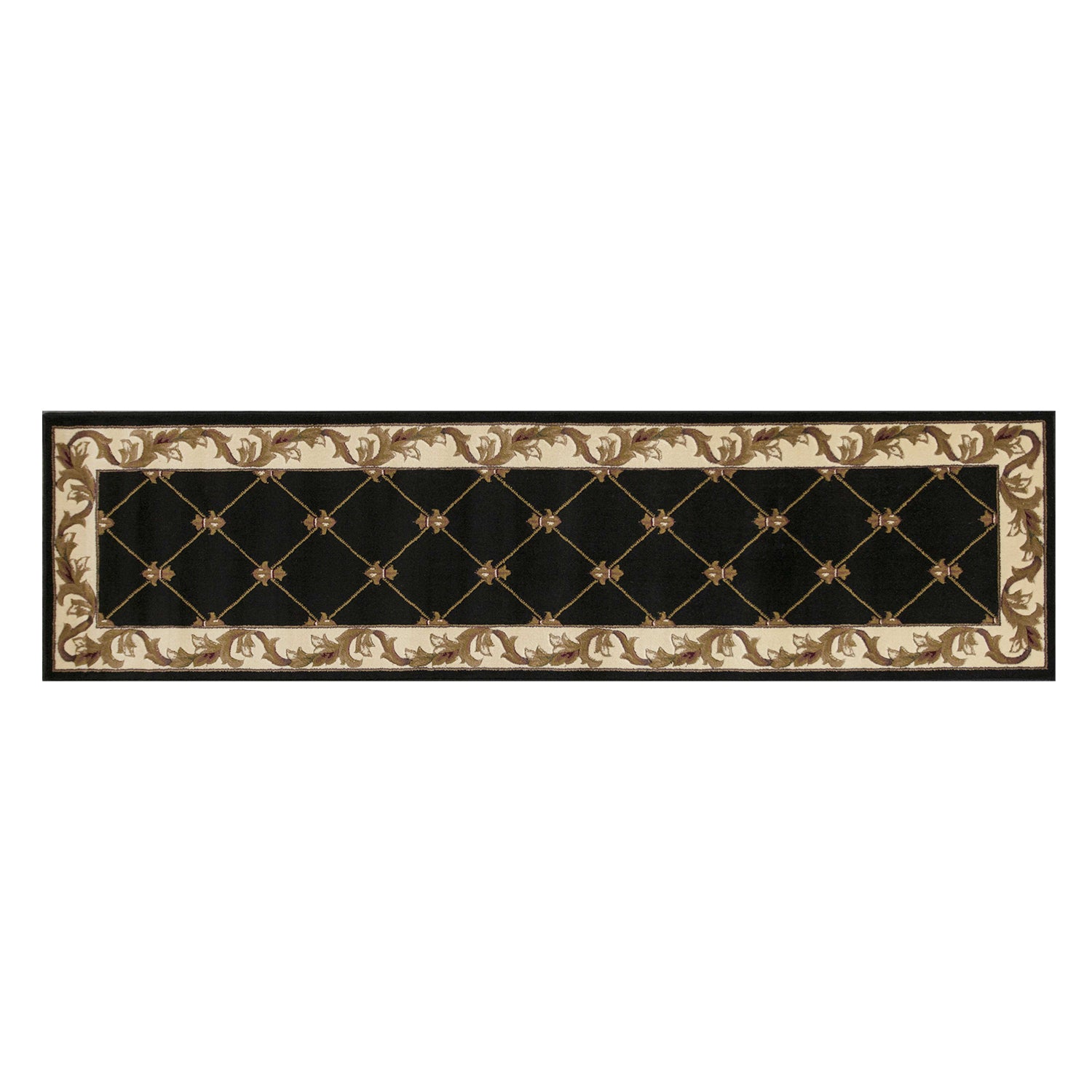 2' x 8' Black Fleur de Lis Runner Rug