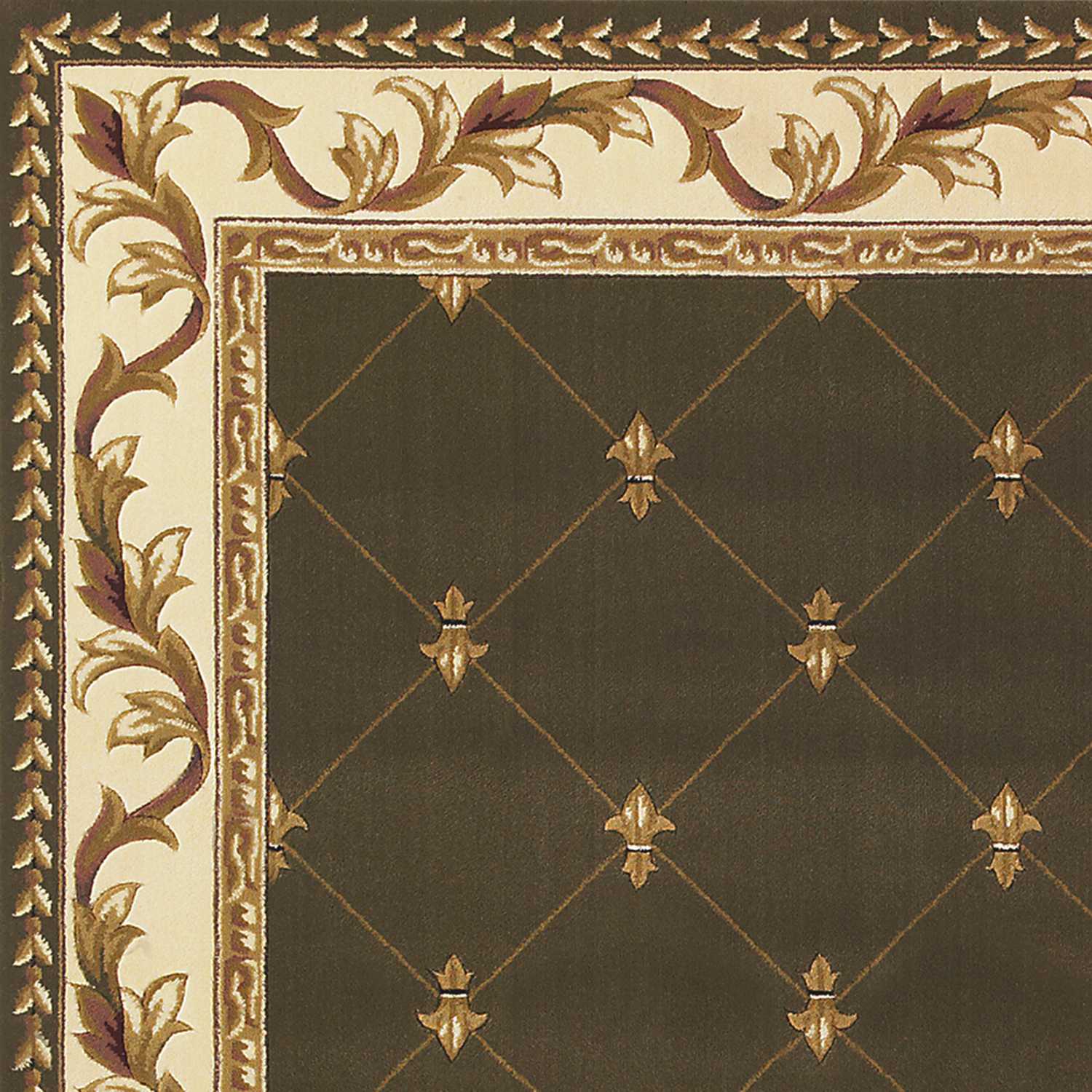 3'x5' Green Machine Woven Hand Carved Fleur De Lis Indoor Area Rug