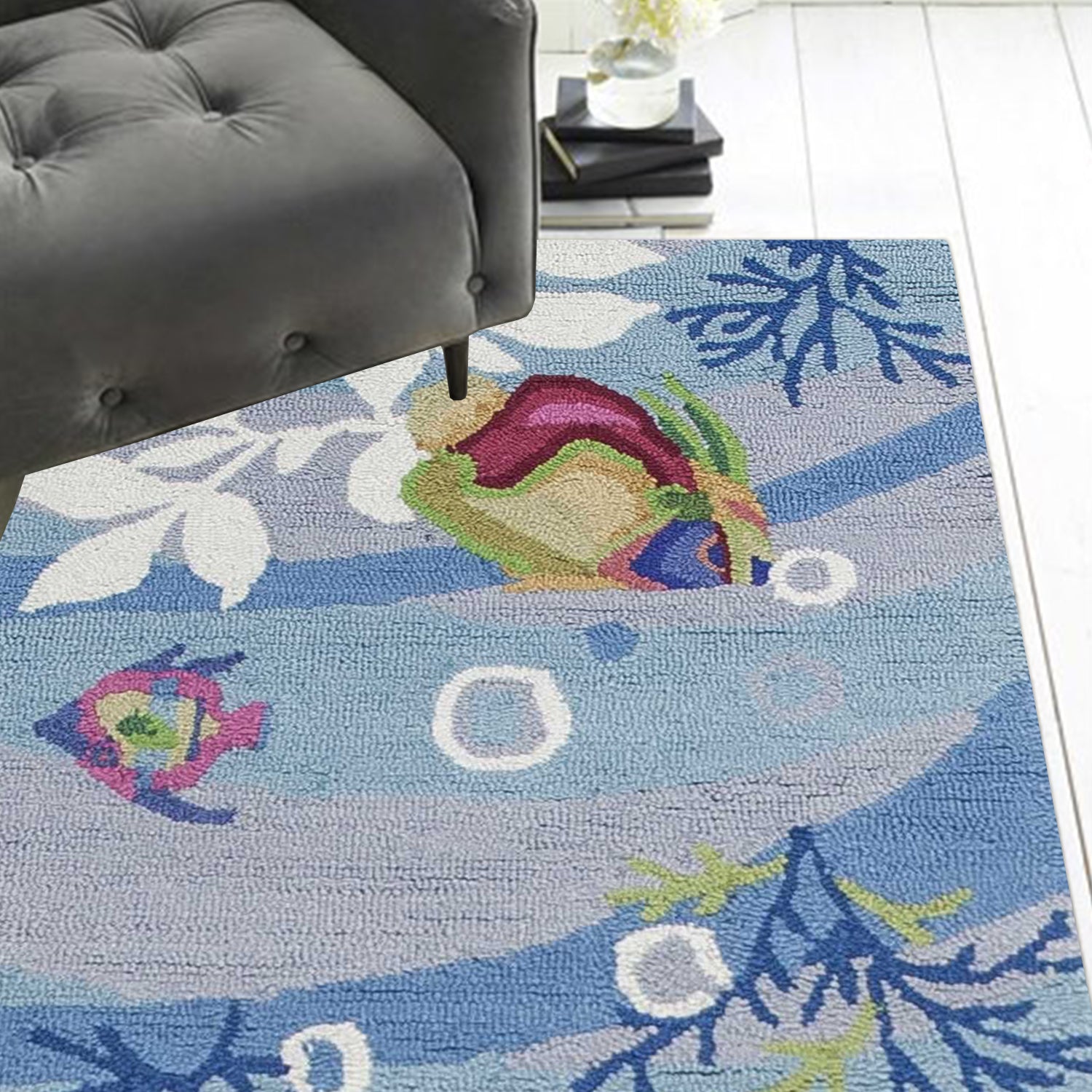 2' x 7' Blue Aquatic Tropical Runner Rug