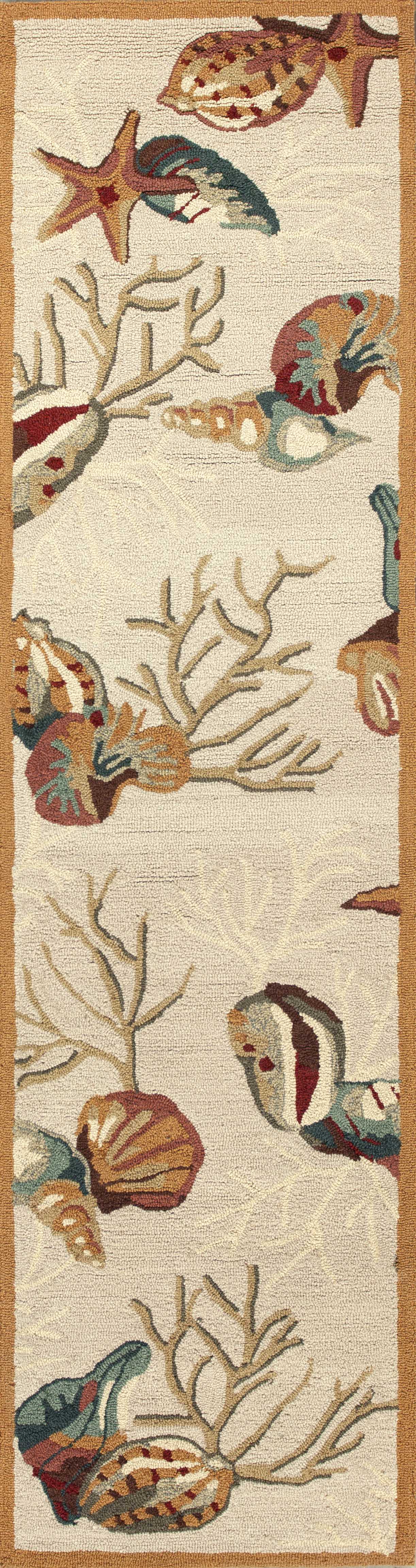 8' Beige Hand Hooked Sea Shells Indoor Runner Rug Default Title