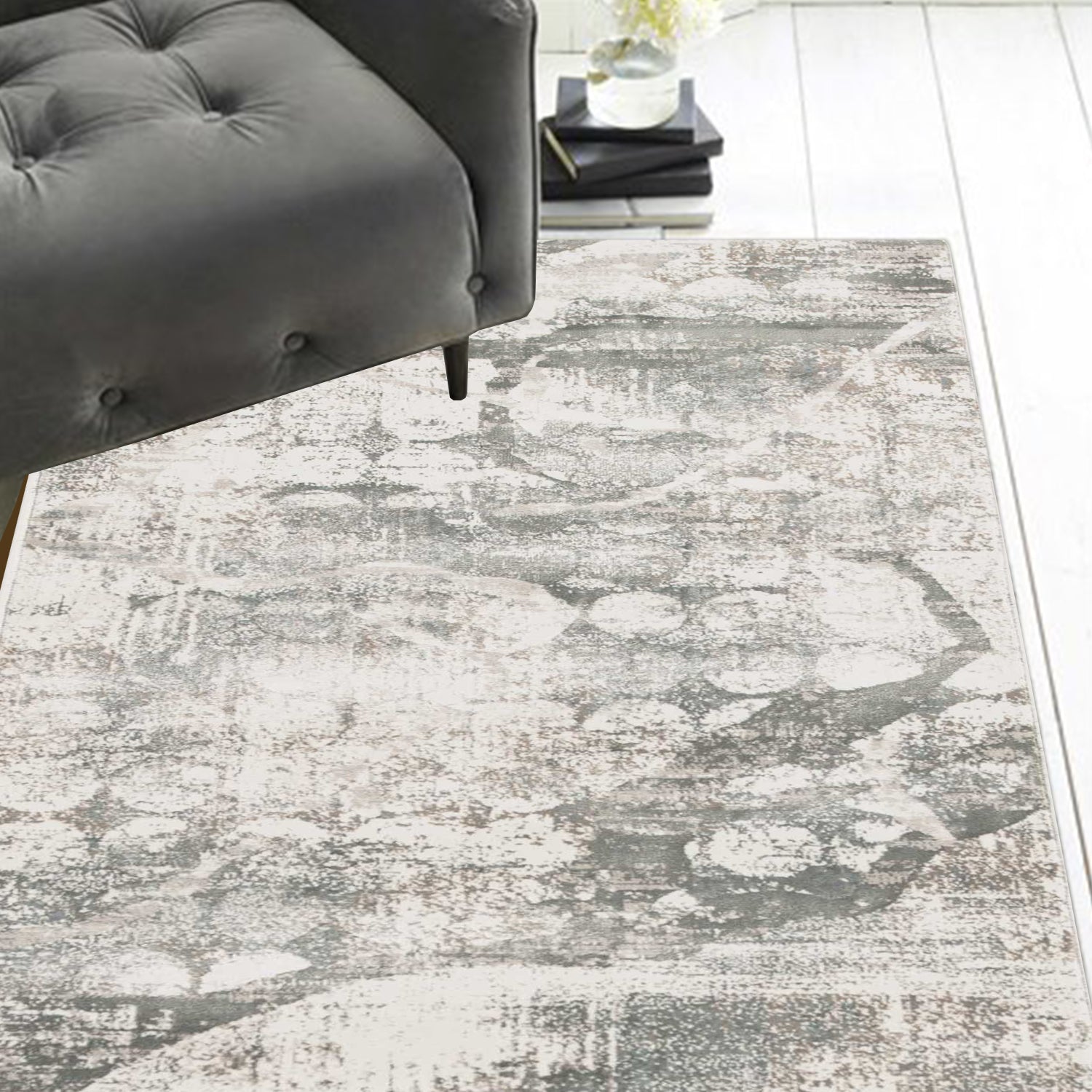 7' Ivory Mist Machine Woven Abstract Indoor Runner Rug