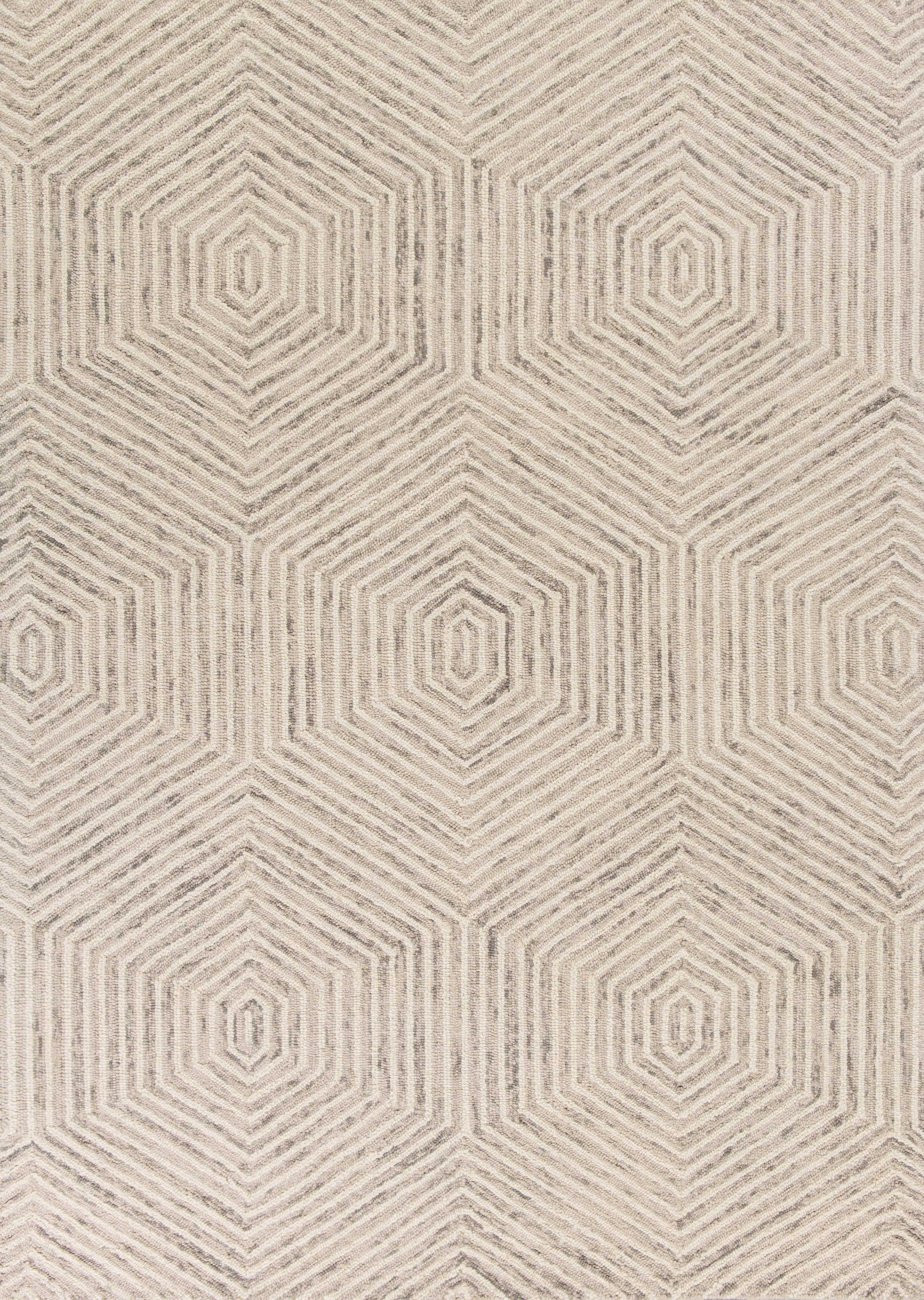 3' x 5' Ivory Geometric Hexagon Wool Area Rug Default Title
