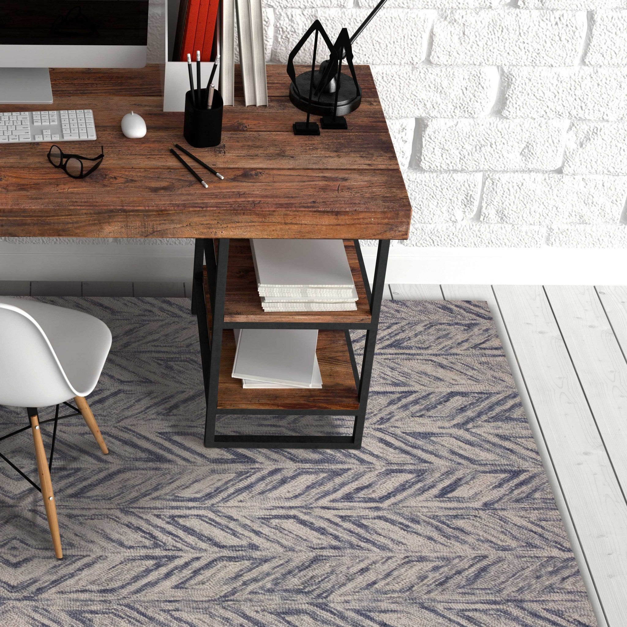 3'x5' Blue Hand Tufted Herringbone Indoor Area Rug