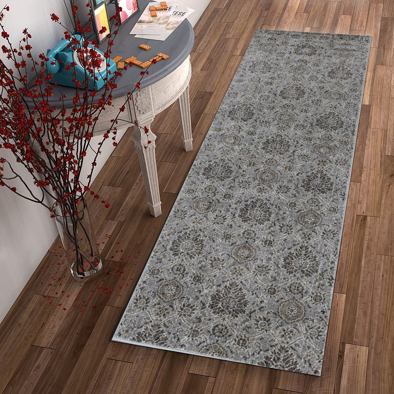 2' x 7' Silver Ancient Viscose Runner Rug