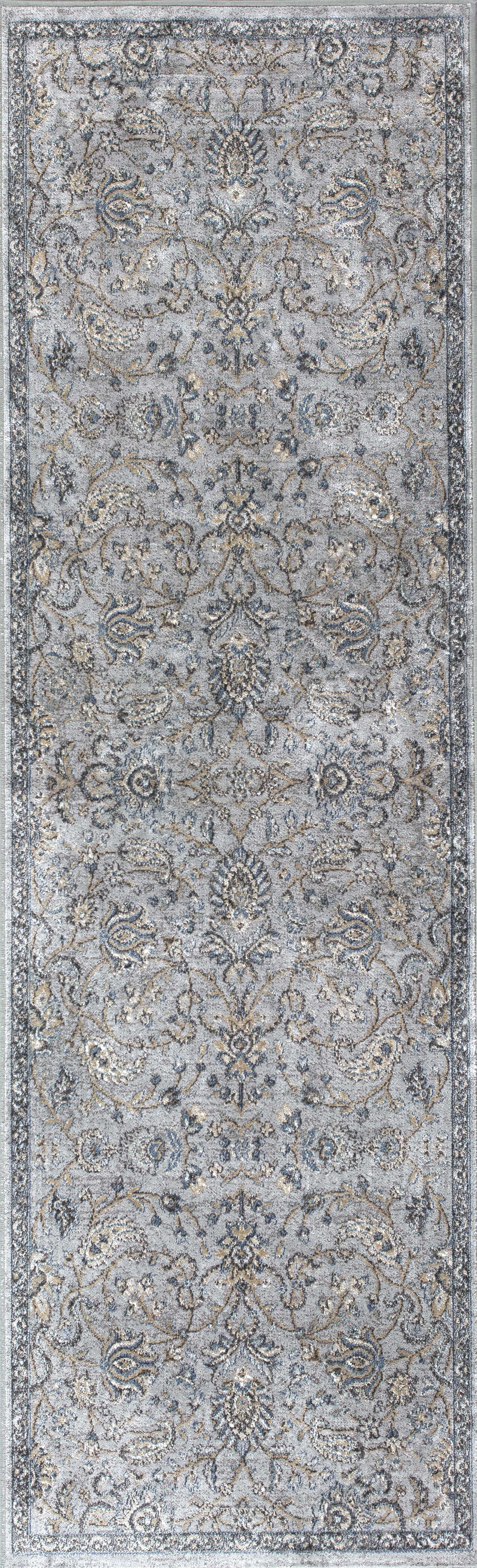 2' x 7' Silver or Blue Ancient Viscose Runner Rug