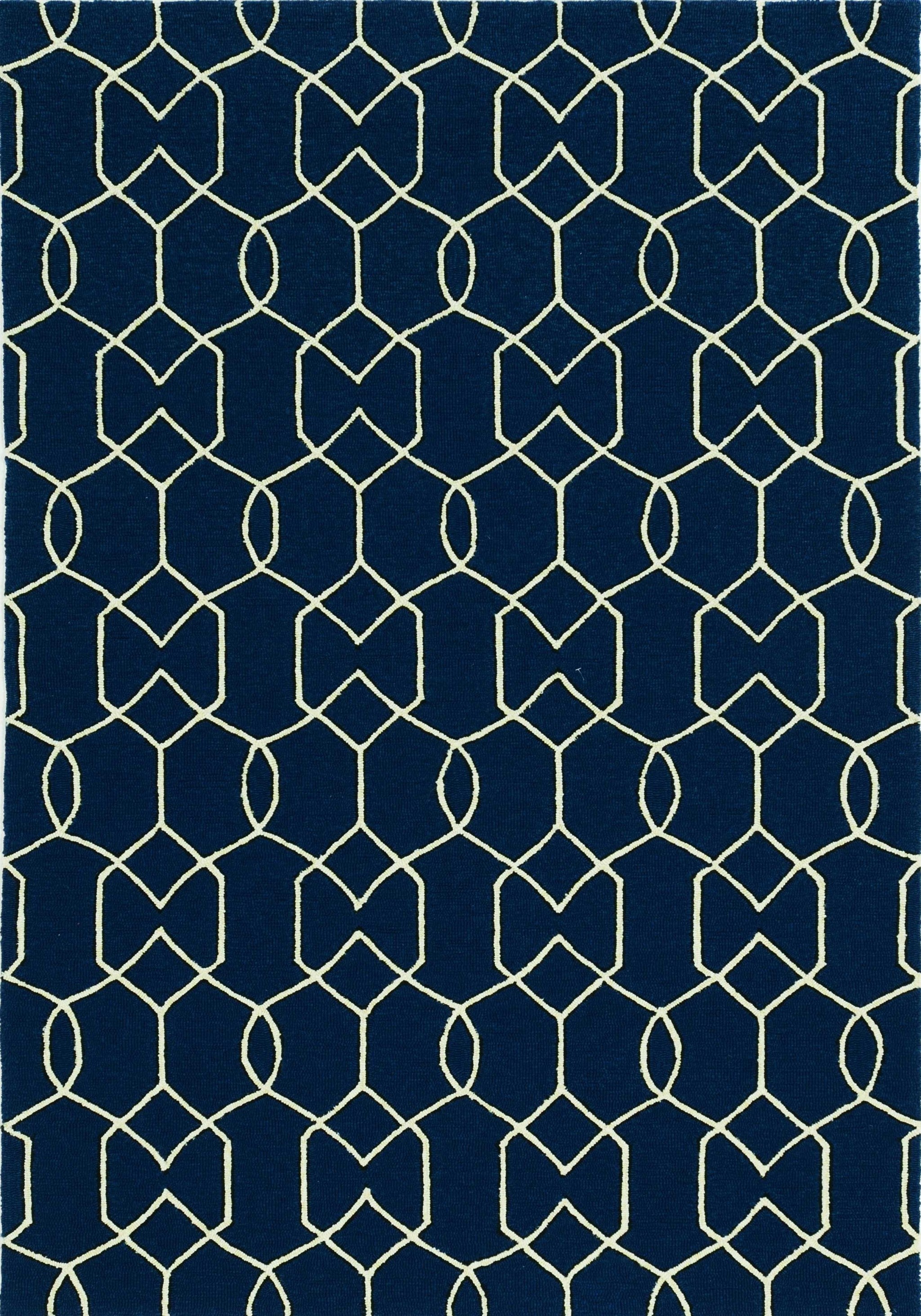 3' x 5' Trellis and Diamond Navy UV Treated Area Rug