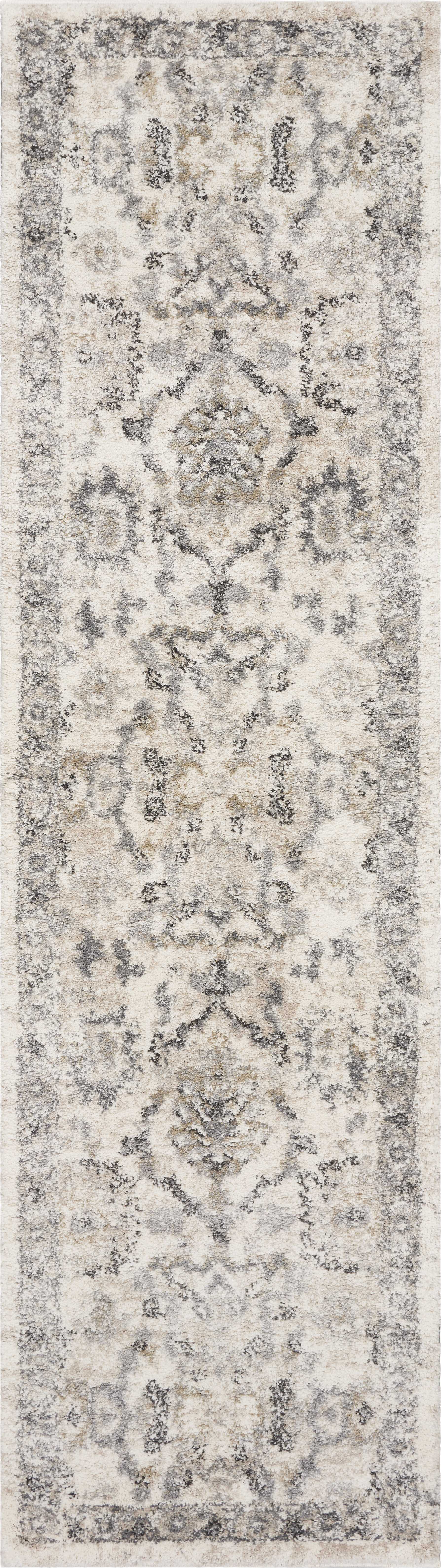 7' Ivory Machine Woven Distressed Floral Traditional Indoor Runner Rug Default Title