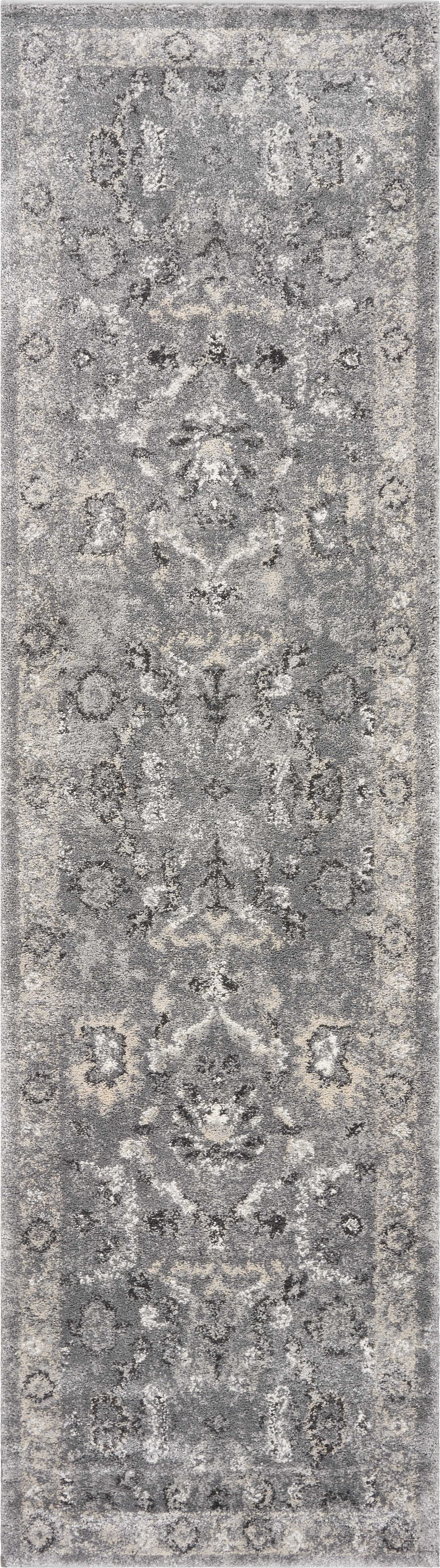 7' Grey Machine Woven Distressed Floral Traditional Indoor Runner Rug Default Title