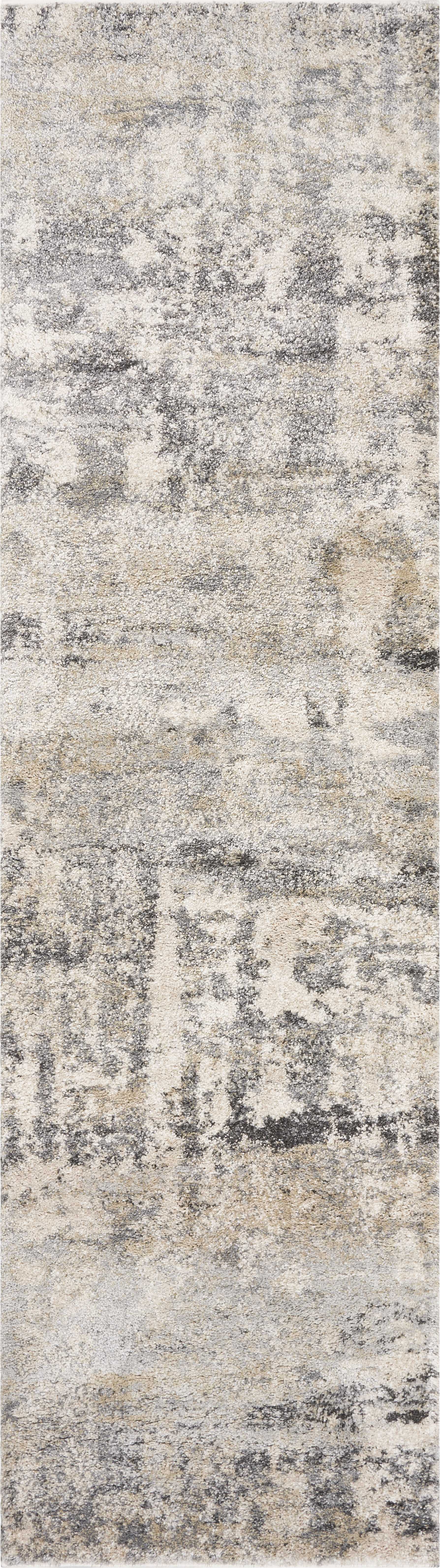 7' Natural Beige Machine Woven Abstract Brushstrokes Indoor Runner Rug Default Title