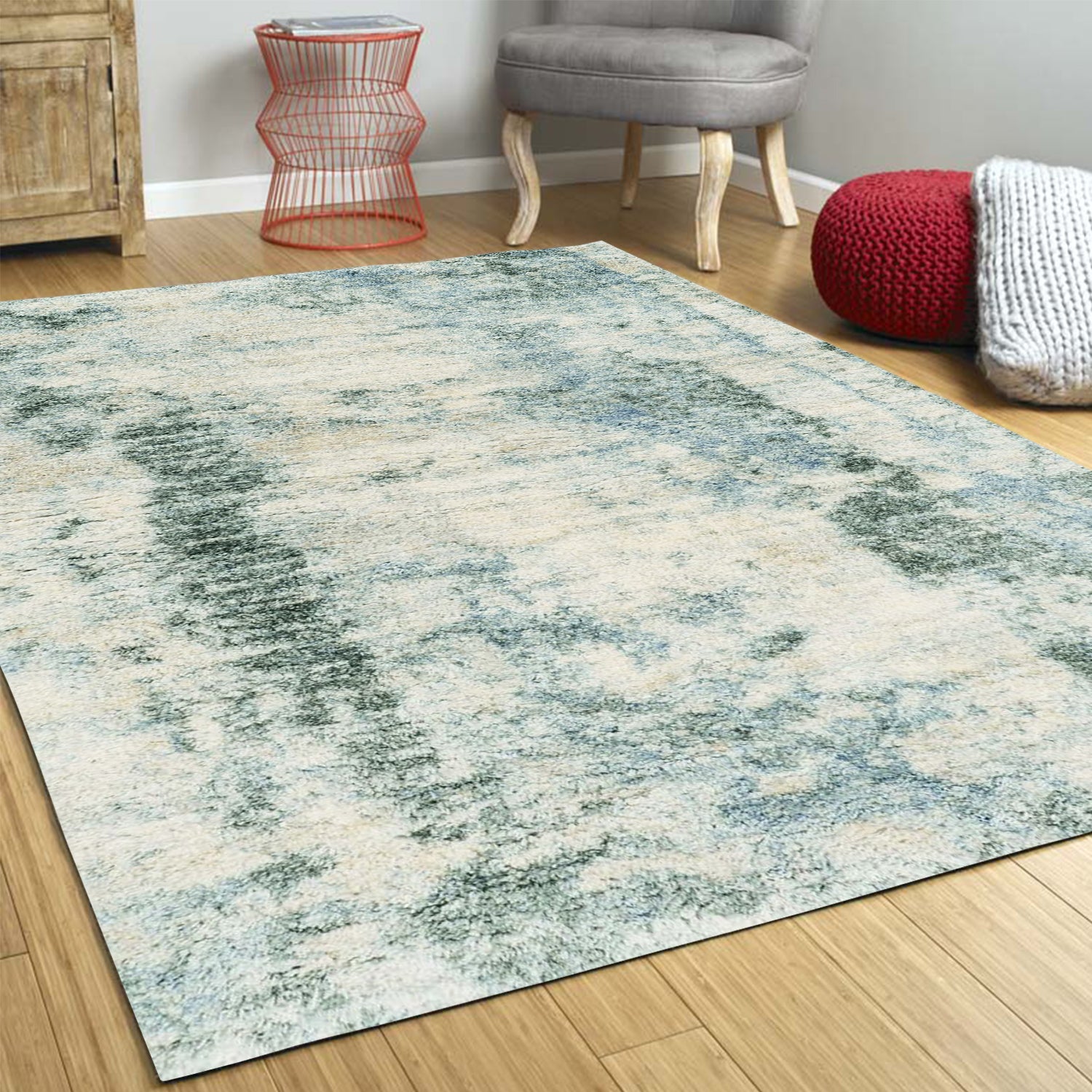 4'x6' Ivory Blue Machine Woven Abstract  Indoor Area Rug