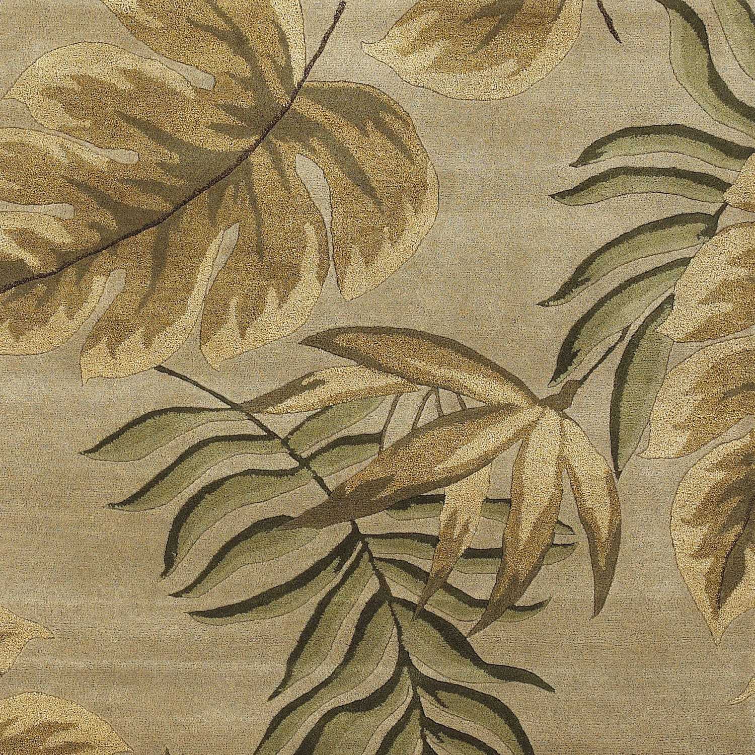 2' x 4' Sand Leaves Wool Area Rug