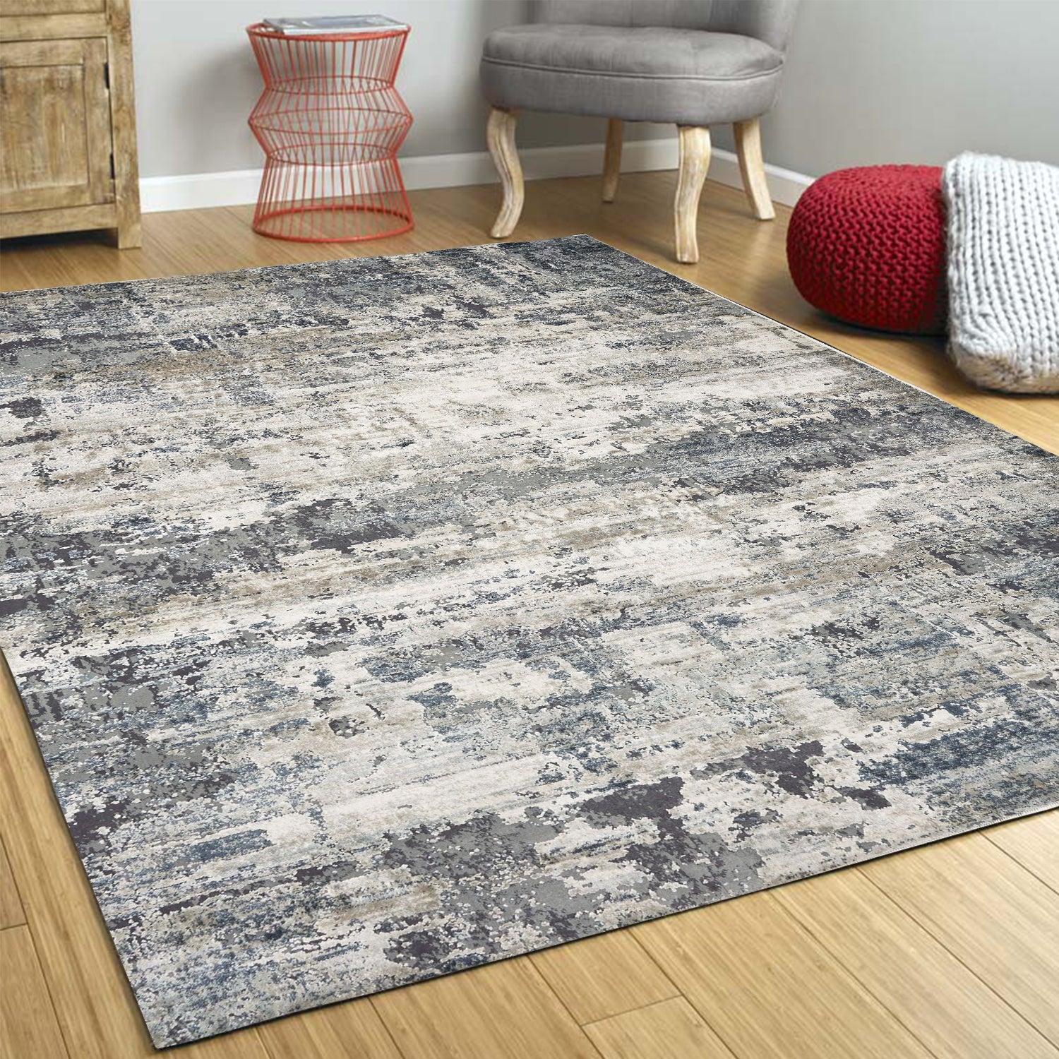 3' x 5' Ivory or Teal Abstract Area Rug