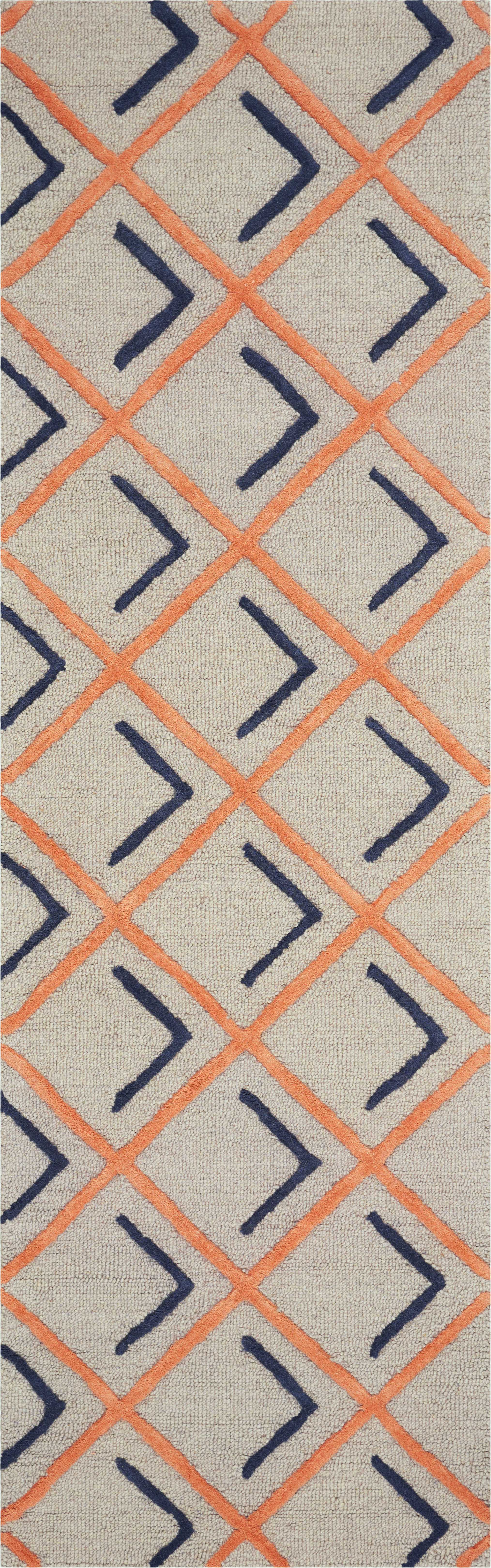 2'3 x 7'6 Runner Wool Tangerine Indigo Area Rug