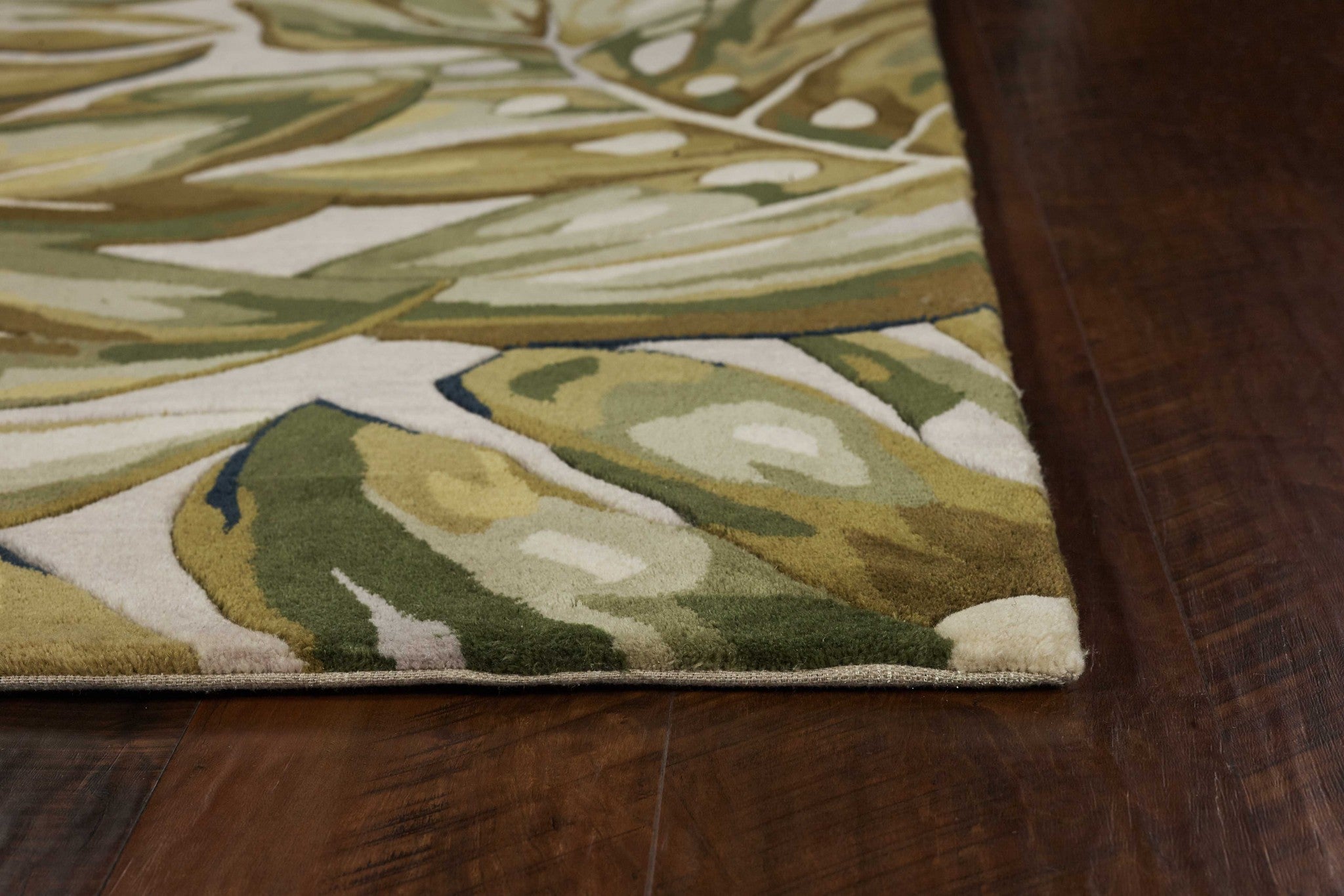 2' x 4' Green Palm Leaves Wool Area Rug