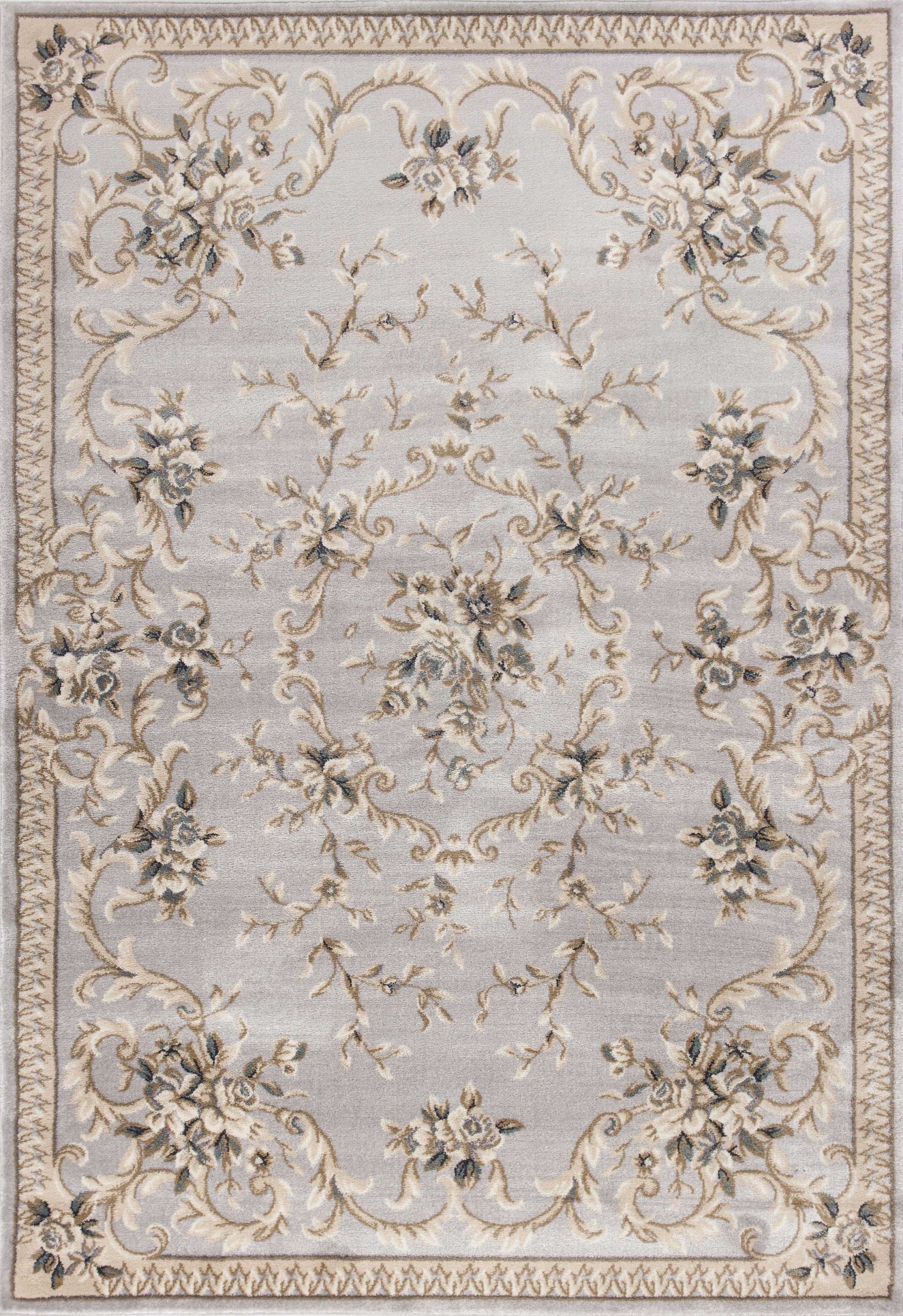 5' x 8' Light Grey Floral Vines Bordered Area Rug Default Title