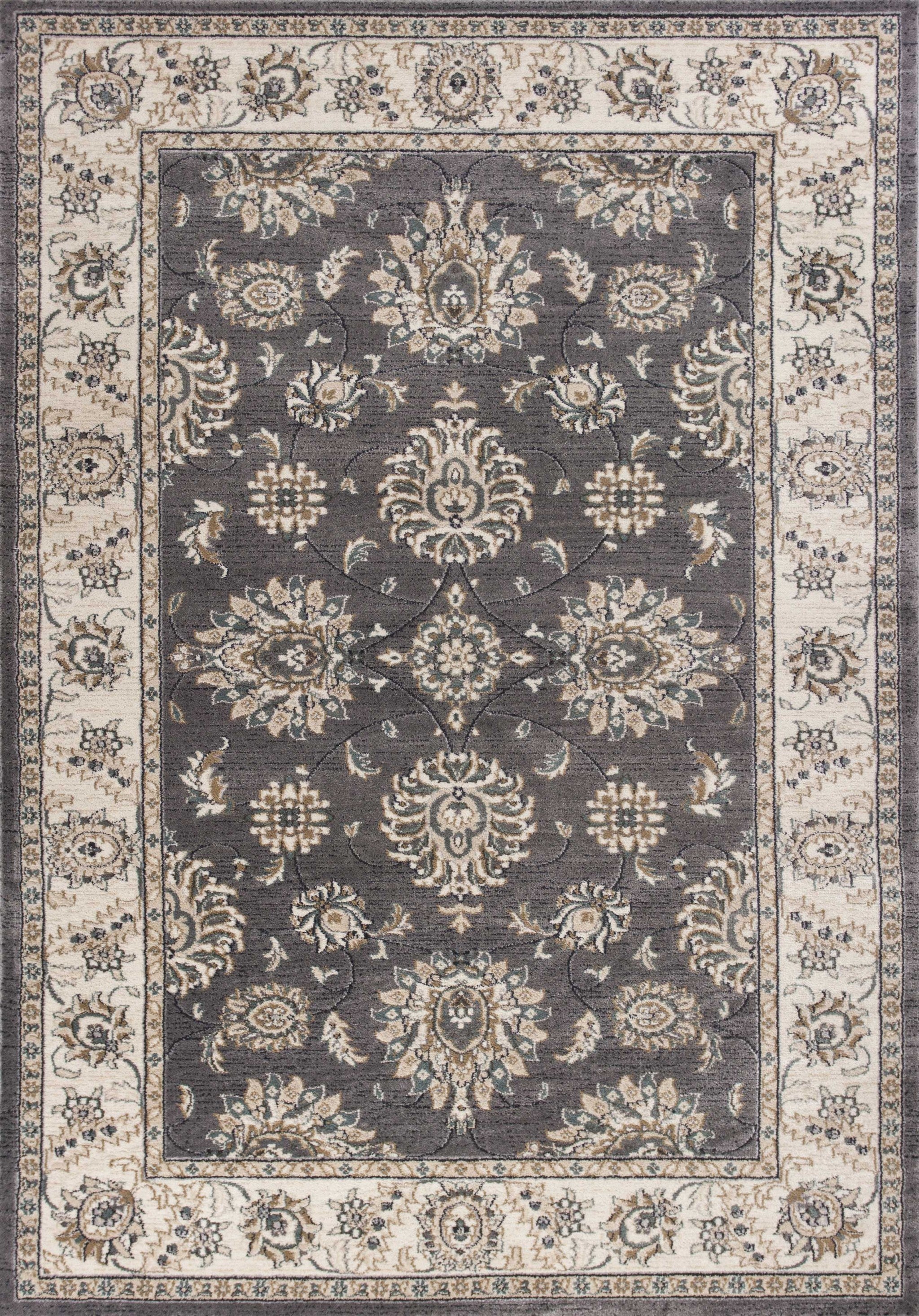 5' x 8' Grey or Ivory Floral Vines Bordered Area Rug Default Title