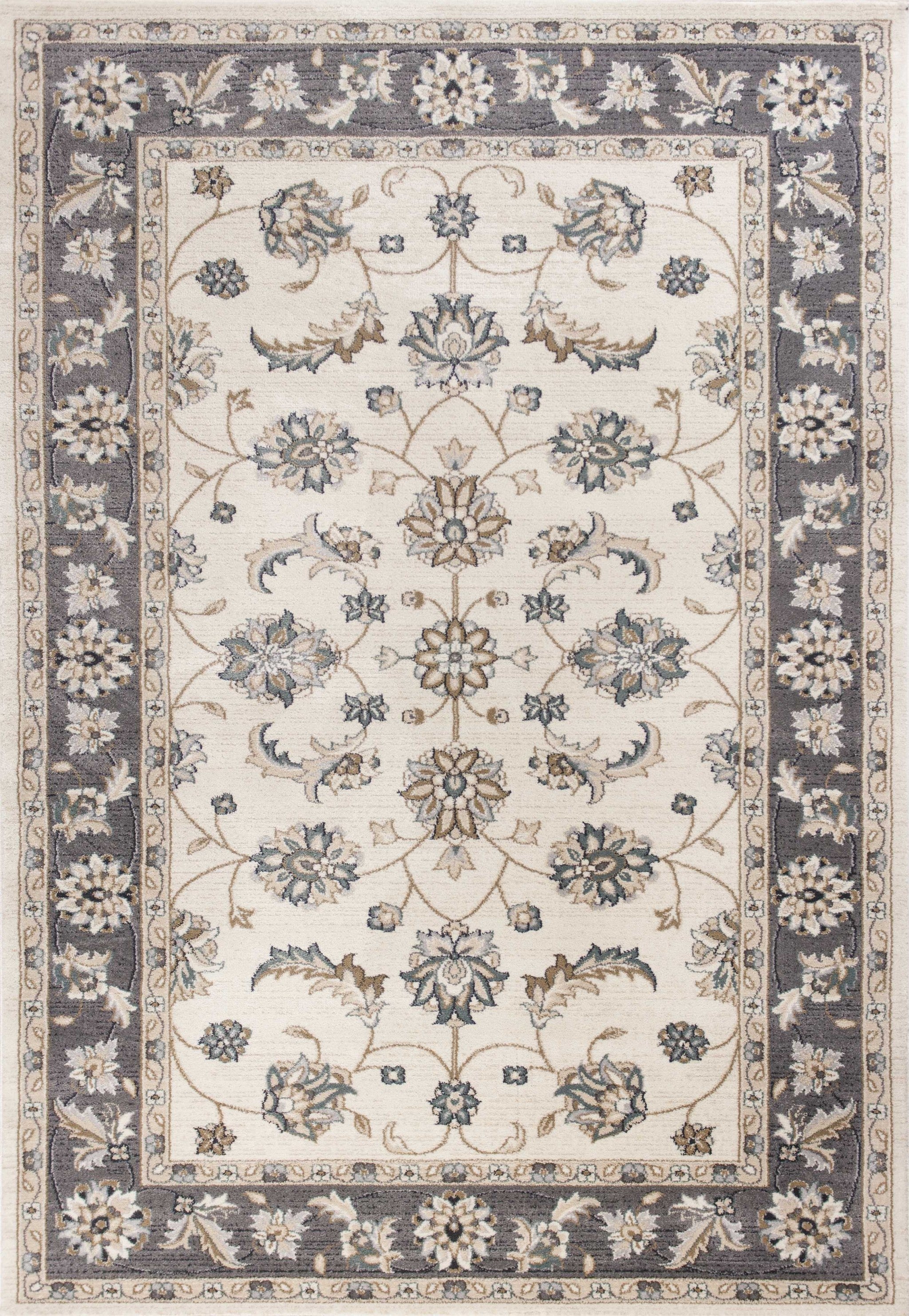 5' x 8' Ivory or Grey Floral Vines Bordered Area Rug Default Title