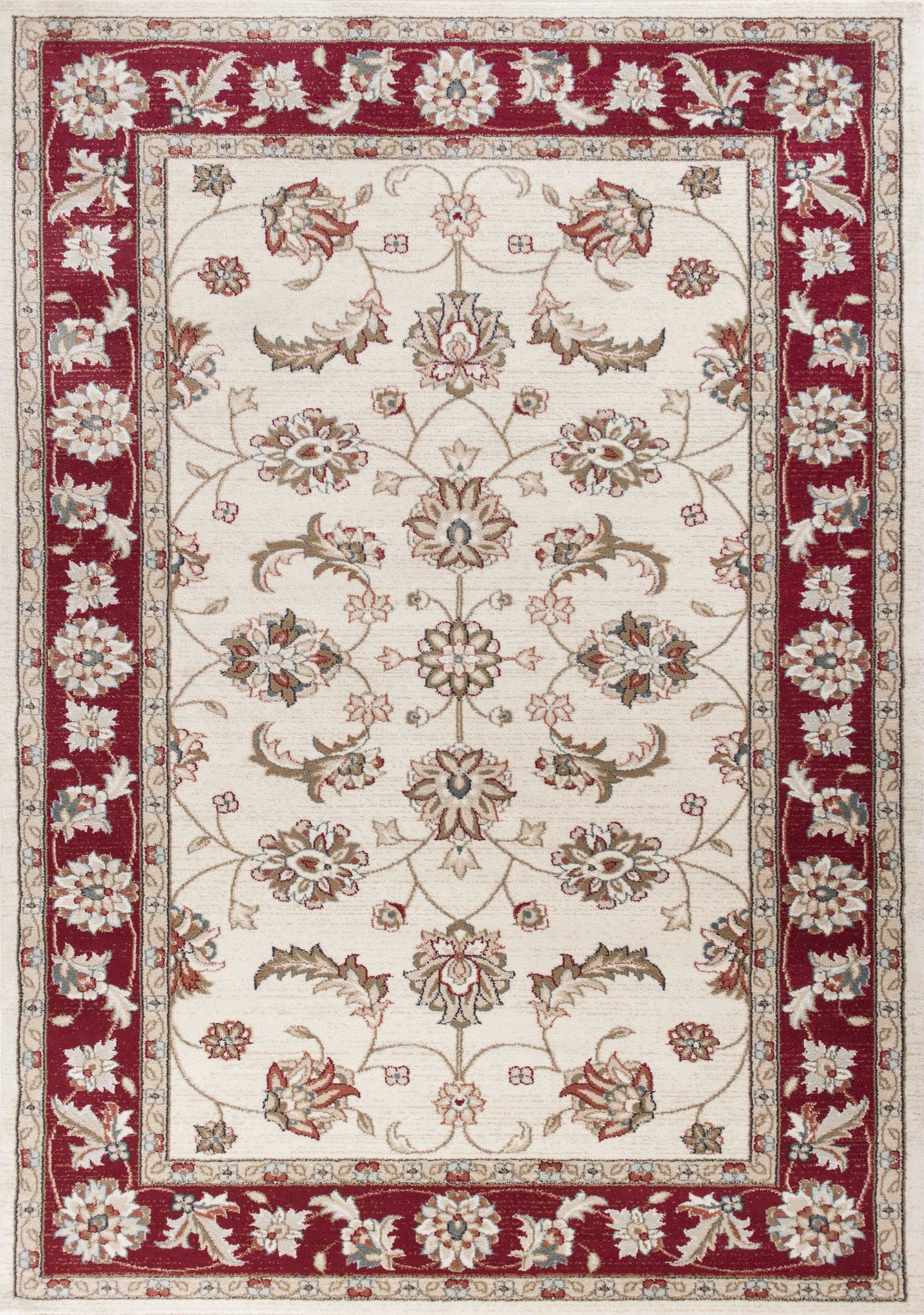5'x8' Ivory Red Bordered Floral Indoor Area Rug Default Title