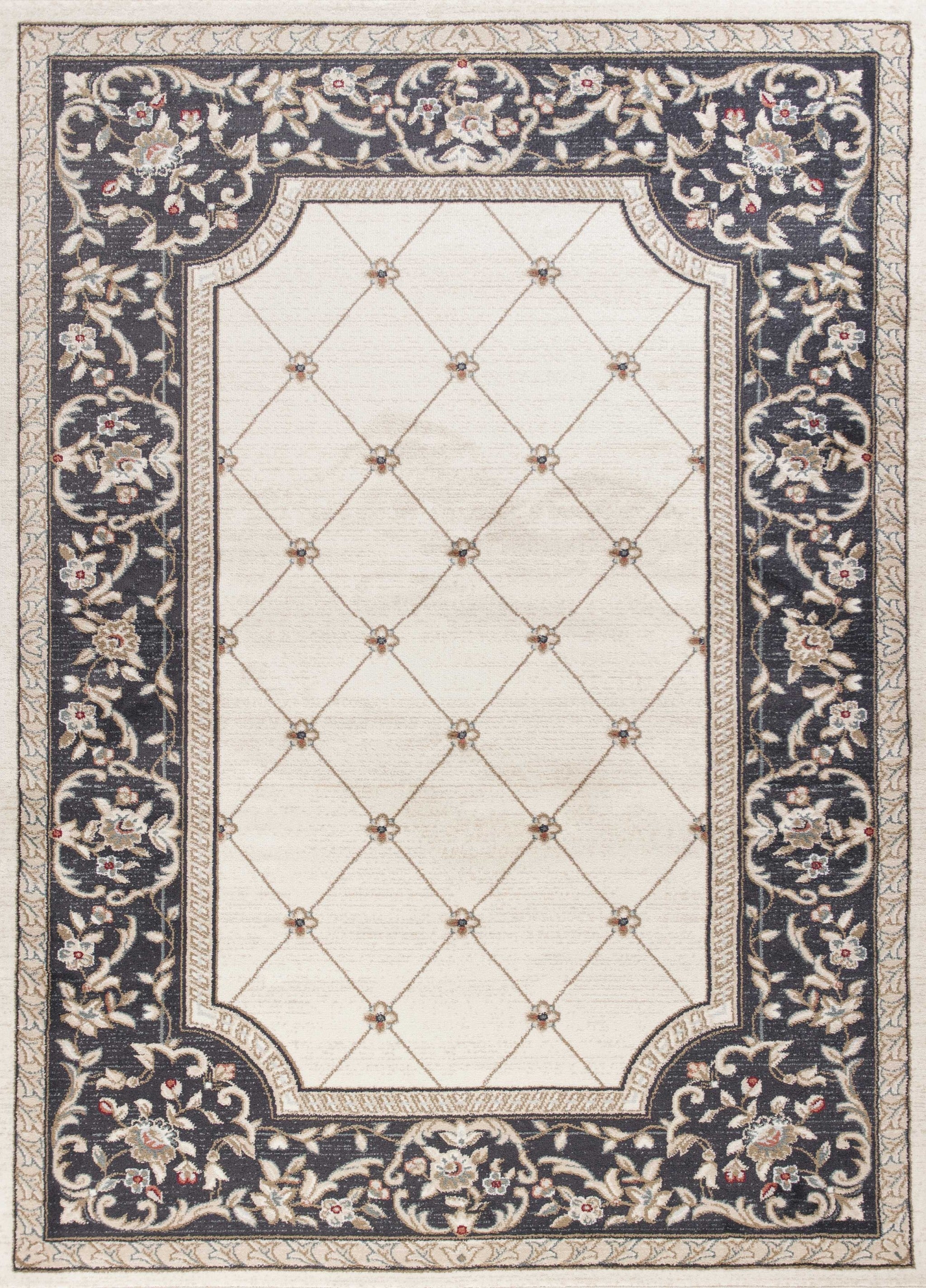 5' x 8' Ivory or Grey Diamond Bordered Area Rug Default Title