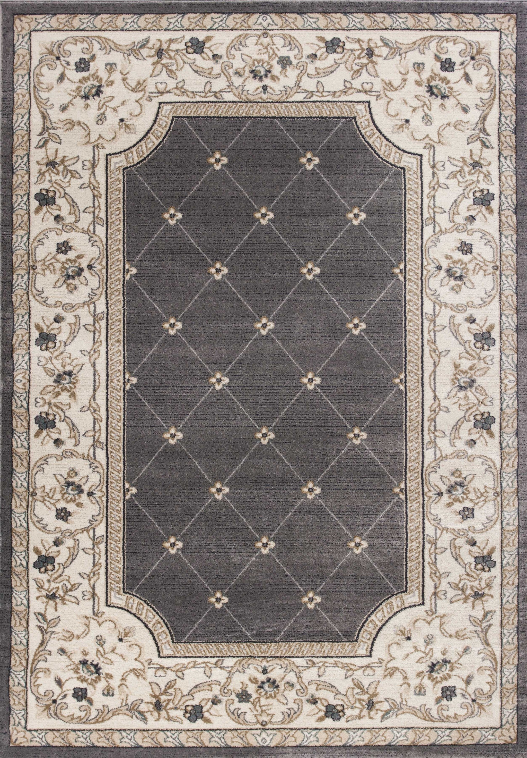 5'x8' Grey Ivory Bordered Floral Indoor Area Rug Default Title