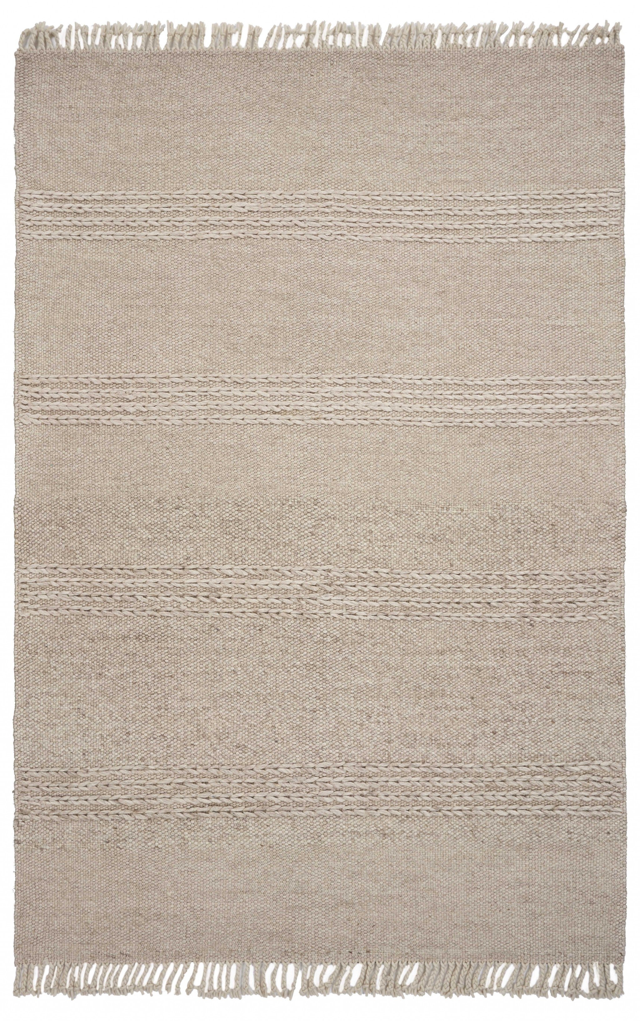 3'x5' Beige Chain Stitch Hand Woven Wool Indoor Area Rug