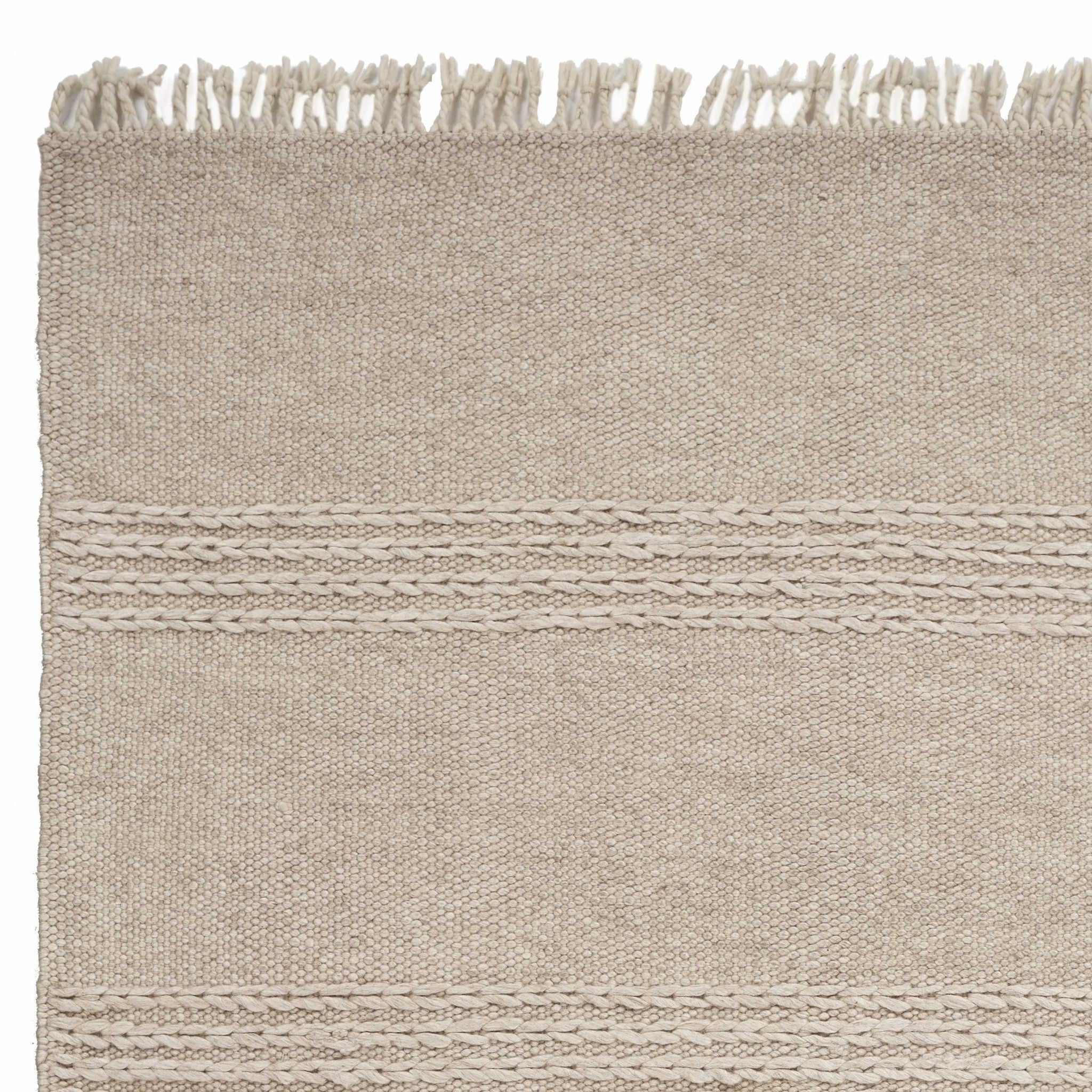 3'x5' Beige Chain Stitch Hand Woven Wool Indoor Area Rug