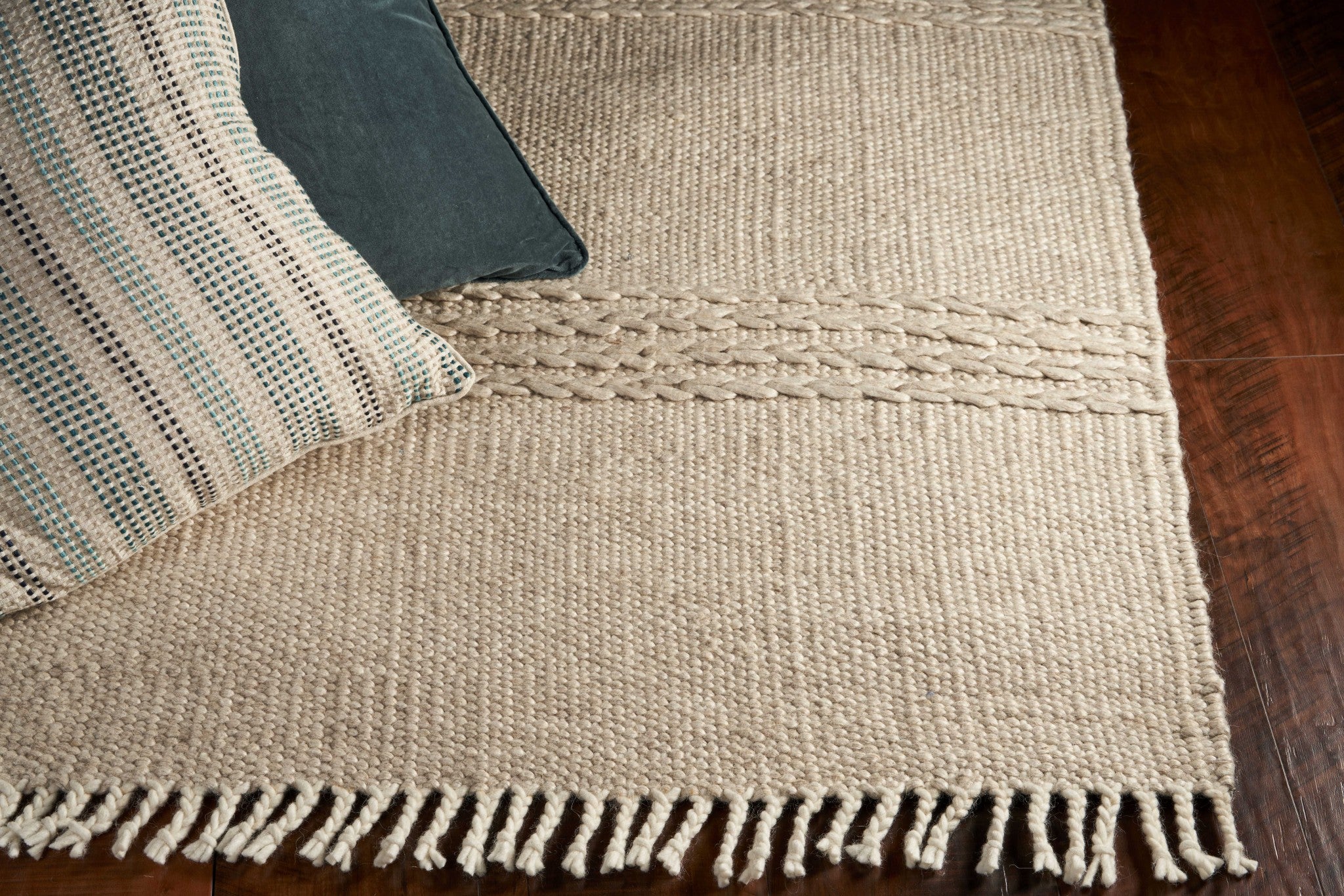 3'x5' Beige Chain Stitch Hand Woven Wool Indoor Area Rug