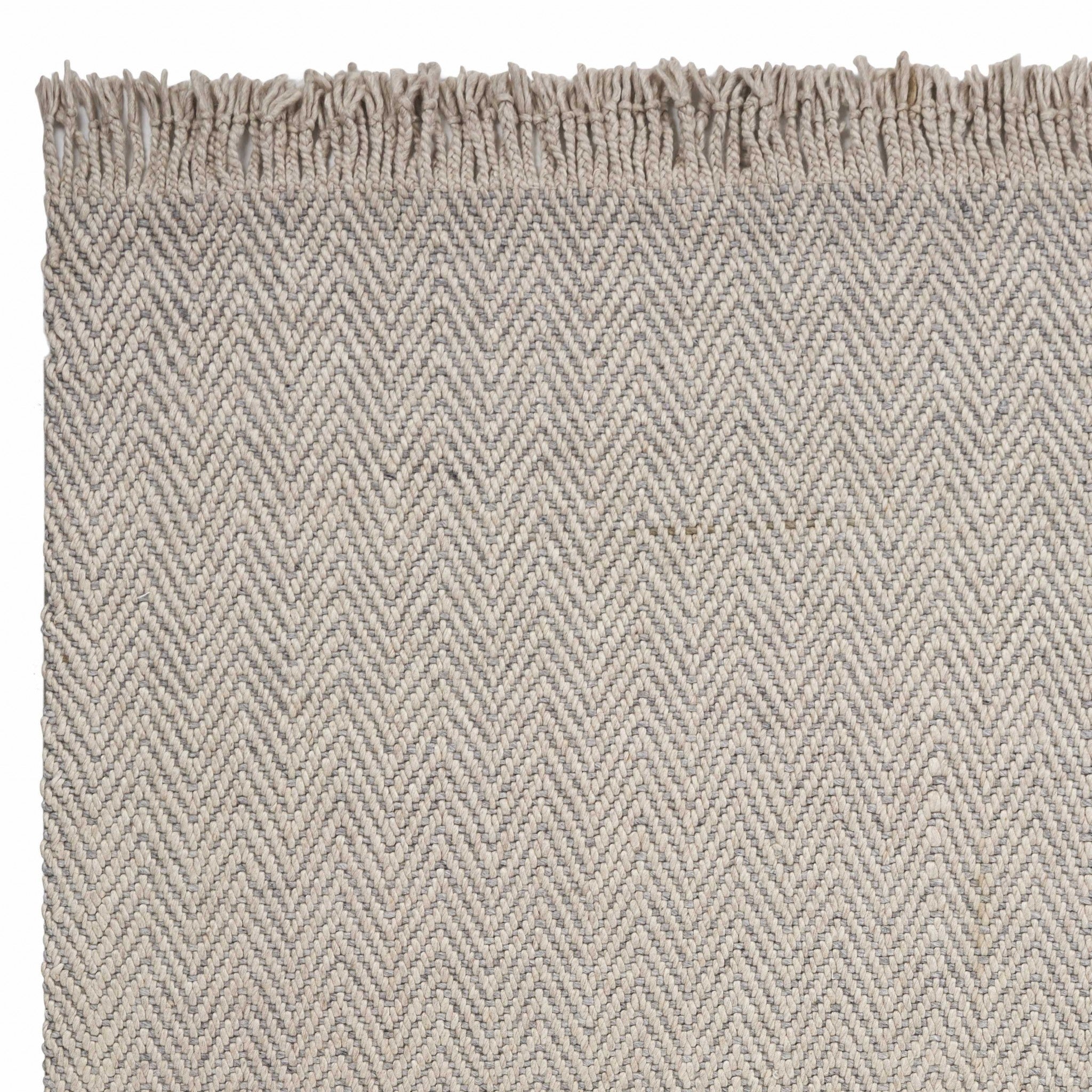 3' x 5' Oatmeal Braided Herringbone Area Rug with Fringe