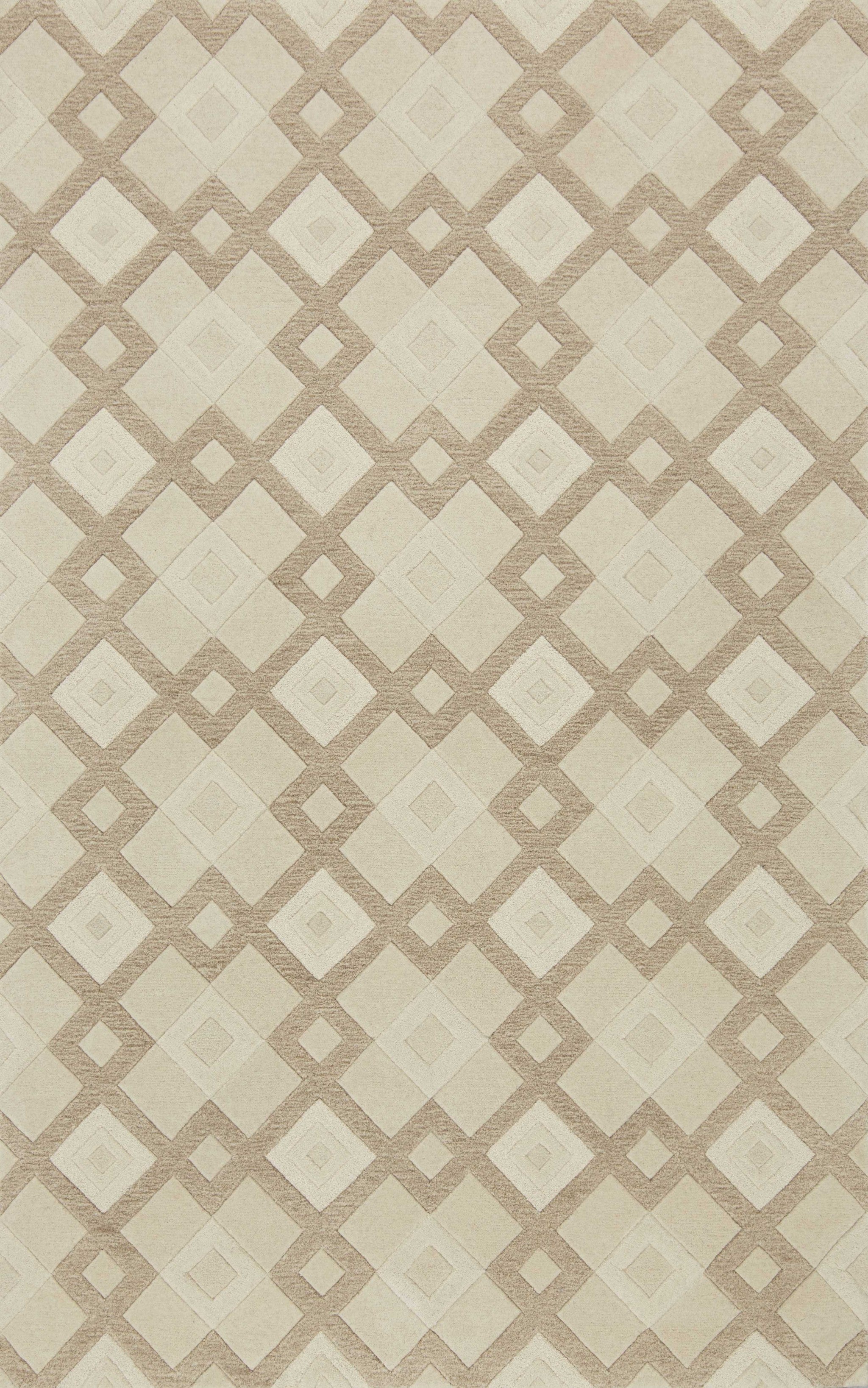 2' x 7' Ivory Diamond Tiles Wool Runner Rug