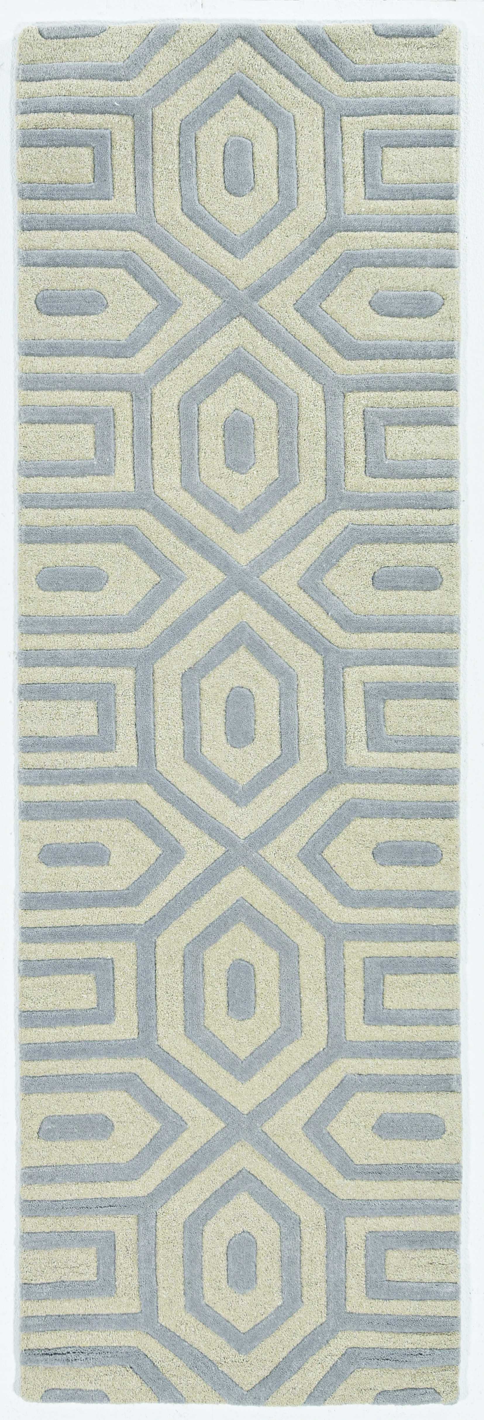 8' Grey Hand Tufted Geometric Indoor Runner Rug Default Title